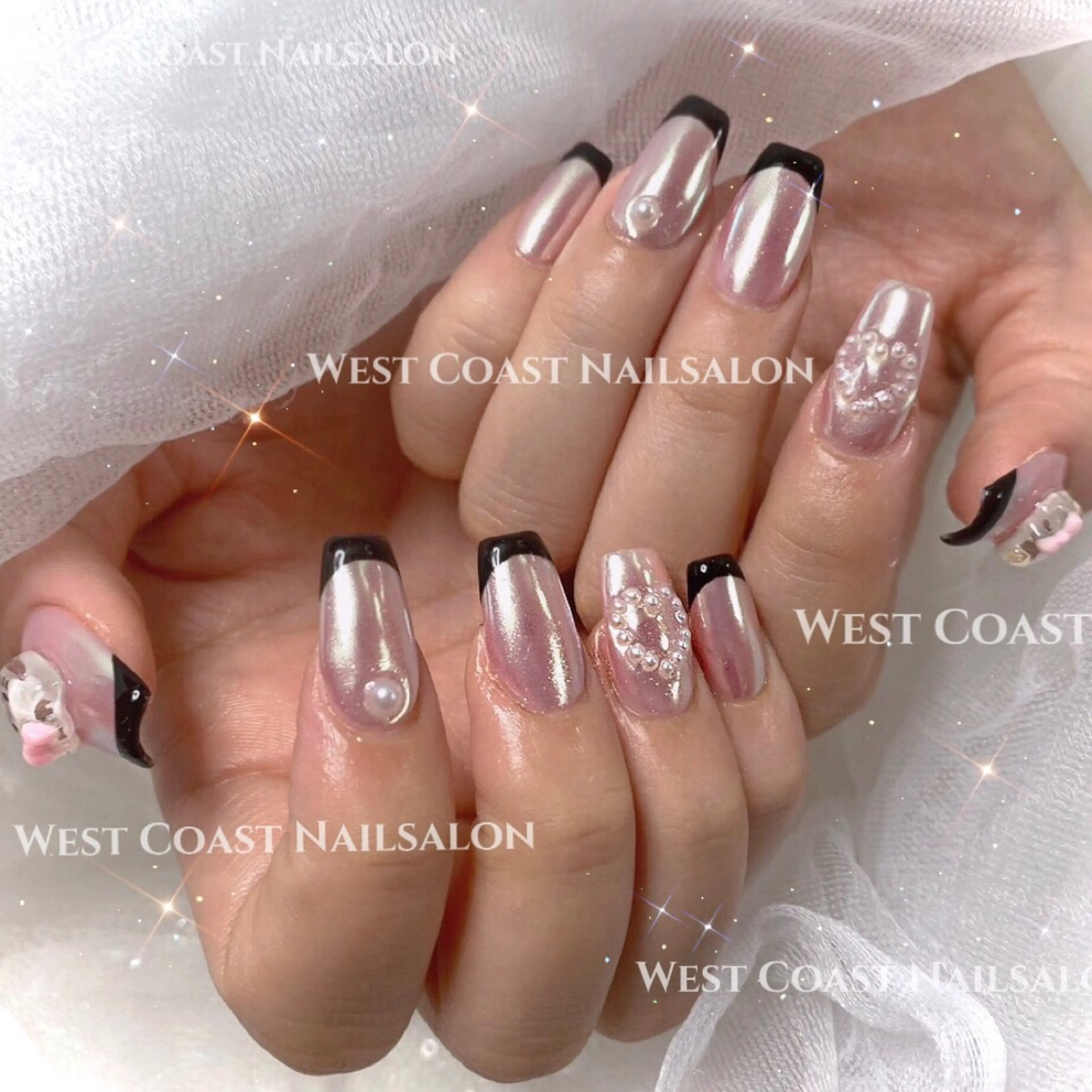 ネイル リボン、ガーリー パーツ放題専門店のネイルデザイン