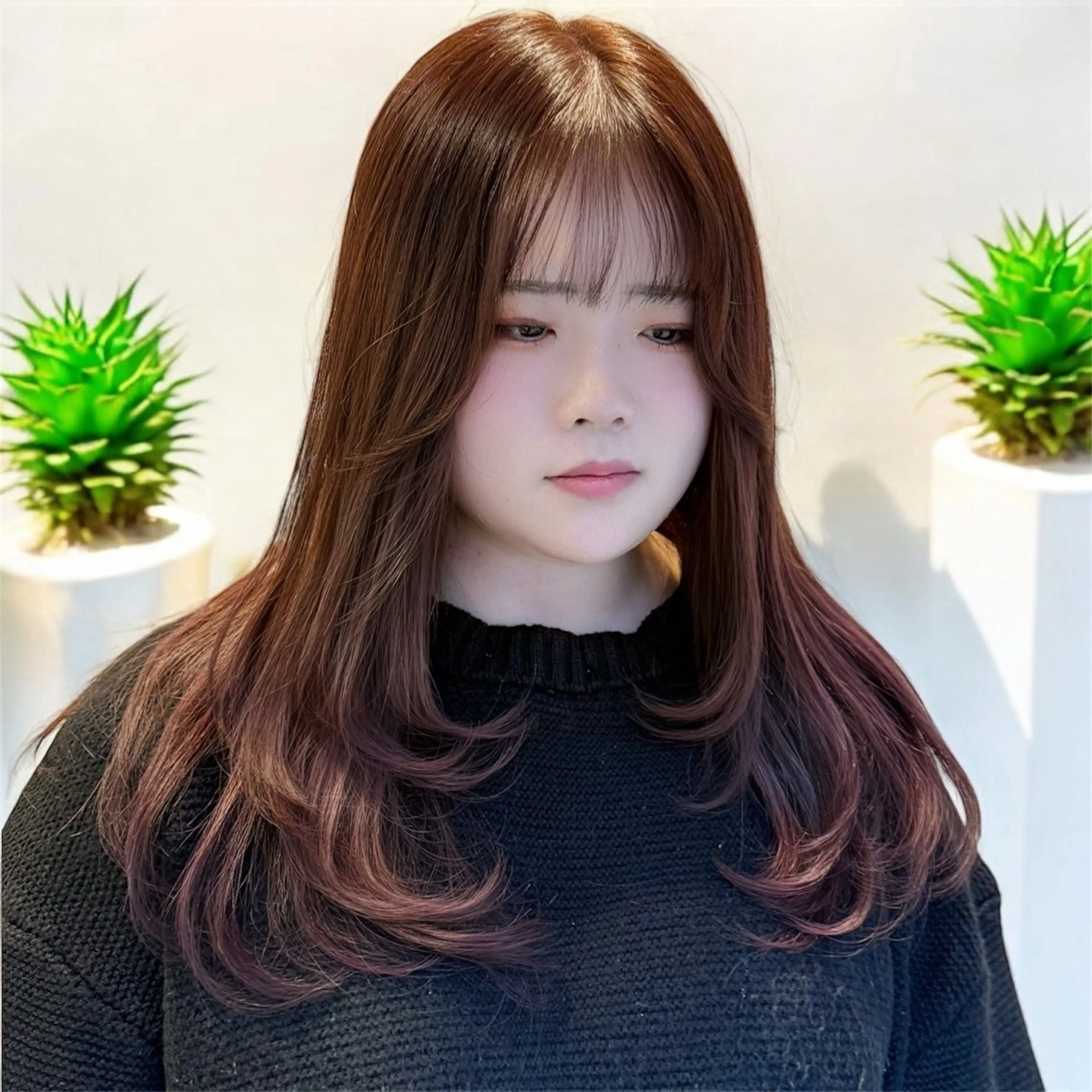 セミロング カラー ヘアアレンジ 韓国ヘア/レイヤー 顔周りカット/ユキナのヘアスタイル