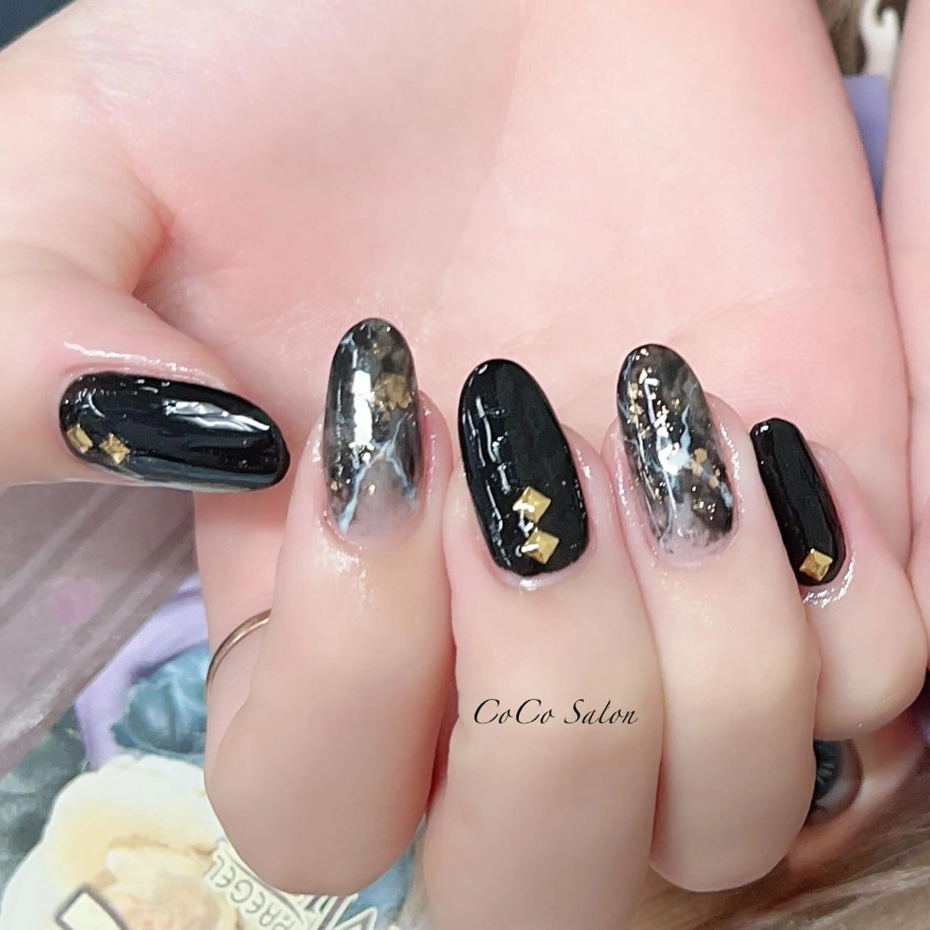 ネイル 長さ出し ジェルネイル キラキラネイル 韓国ネイル 大理石ネイル(マーブル) ハンドネイル CoCoSalon ネイル/まつ毛予約のネイルデザイン