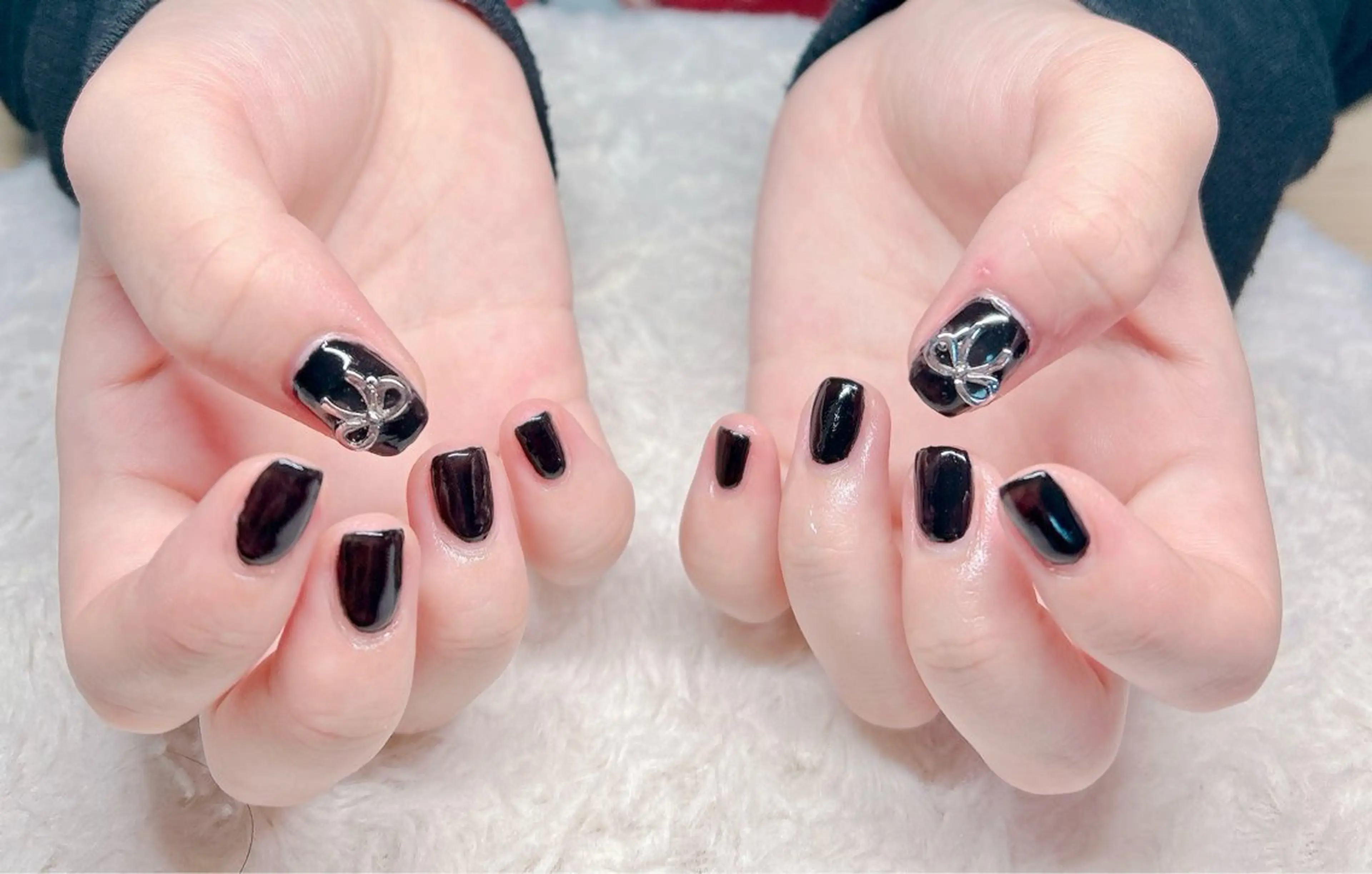 ネイル オフィスネイル ワンカラーネイル リボン ハンドネイル kaenail 瑞江のネイルデザイン