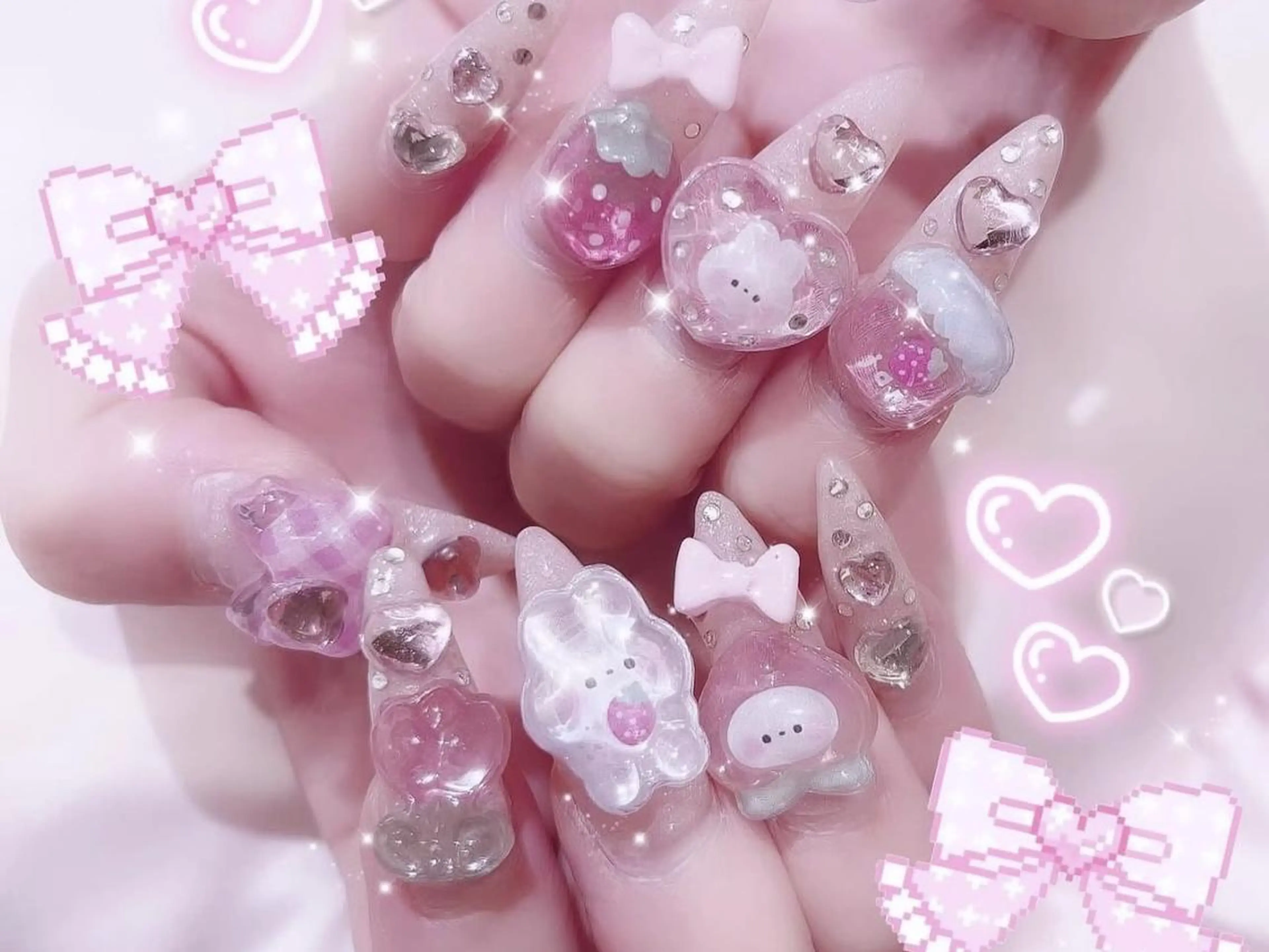 メンズ ネイル アートネイル フレンチネイル ジェルネイル キラキラネイル パラジェル Bloom kabukiのネイルデザイン