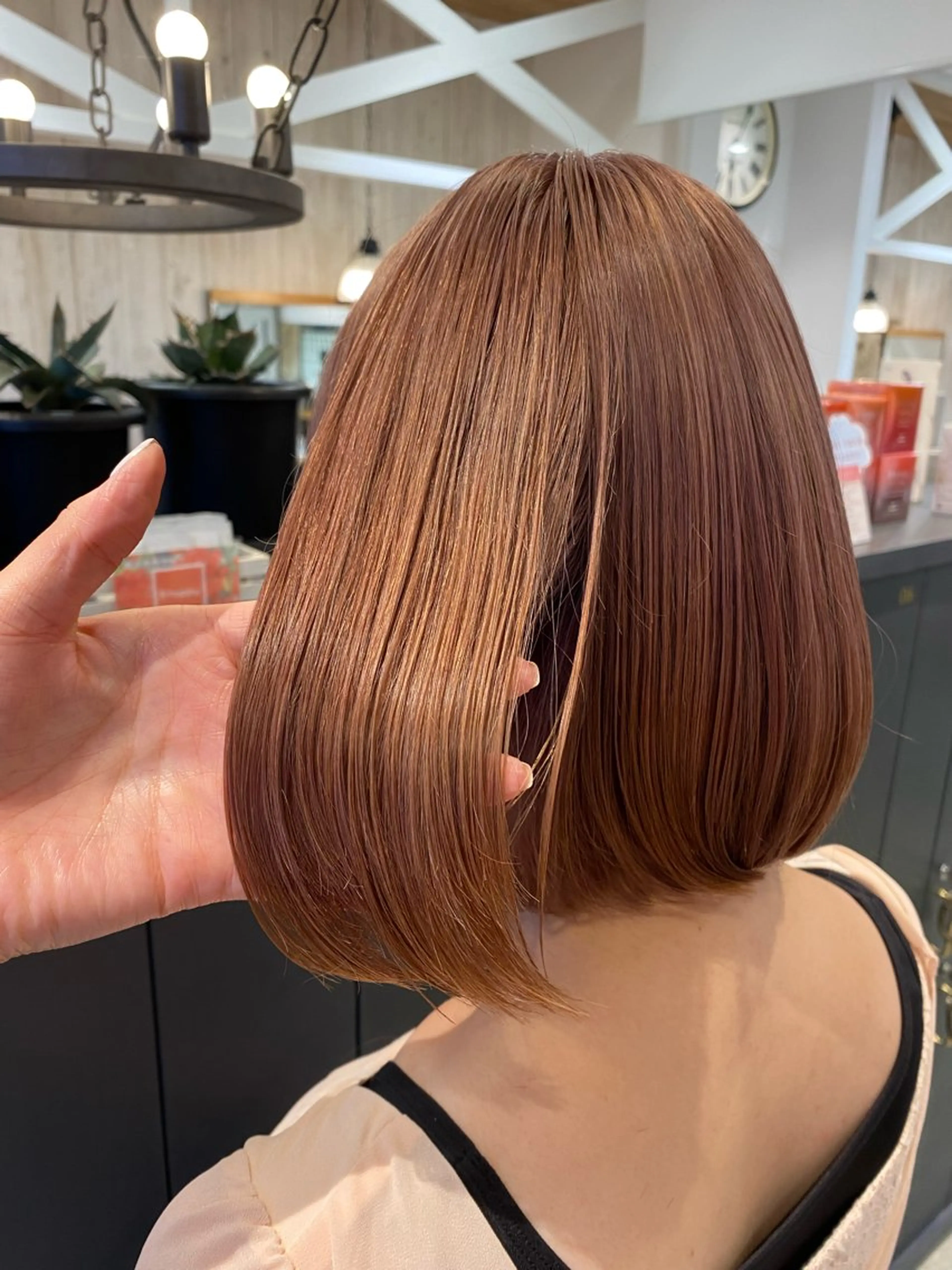 ミディアム カラー ベージュカラー ピンクカラー ピンクベージュ ボブ 柴田 枝利子のヘアスタイル