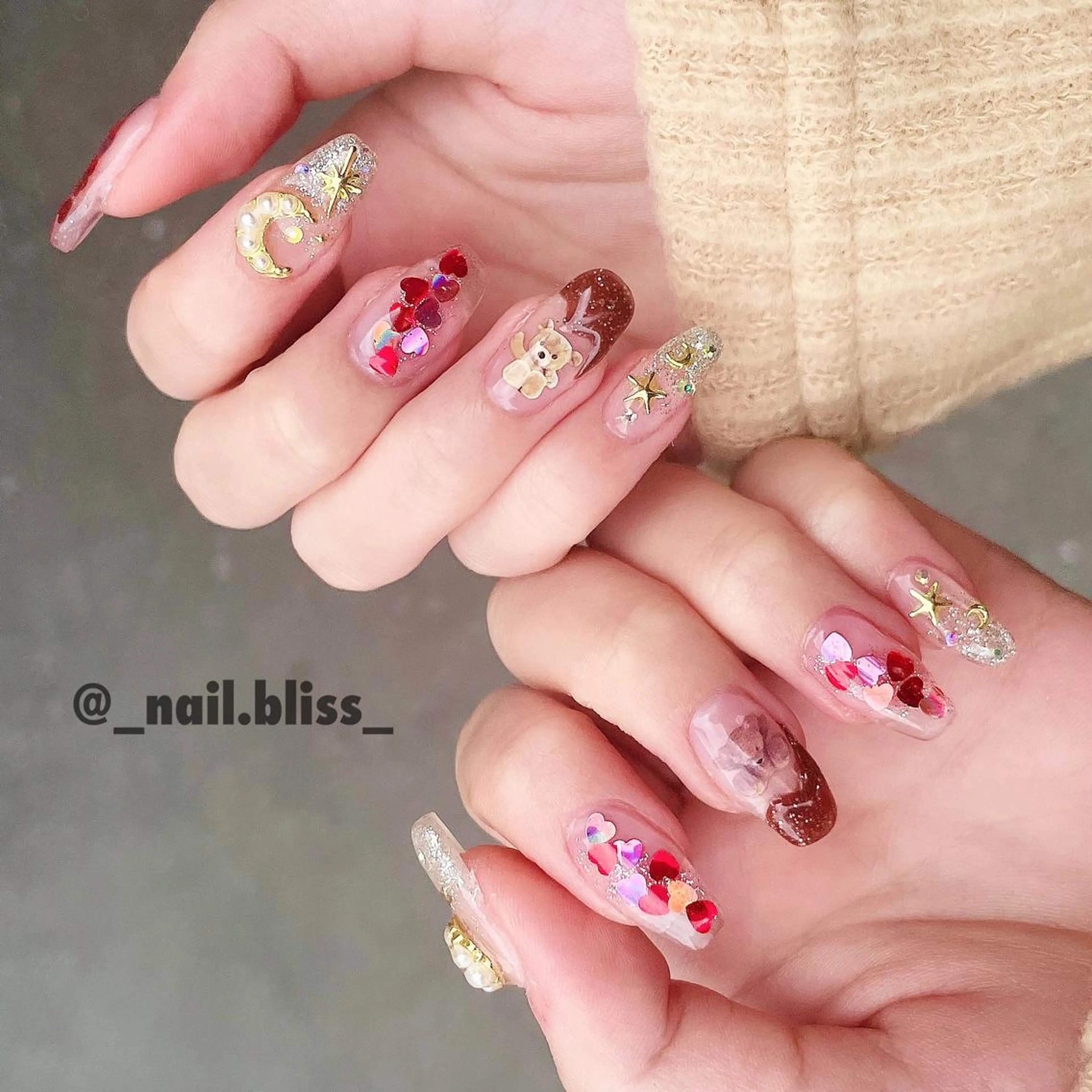 ネイル クリアネイル バレンタイン ハンドネイル NAIL BLISSのネイルデザイン