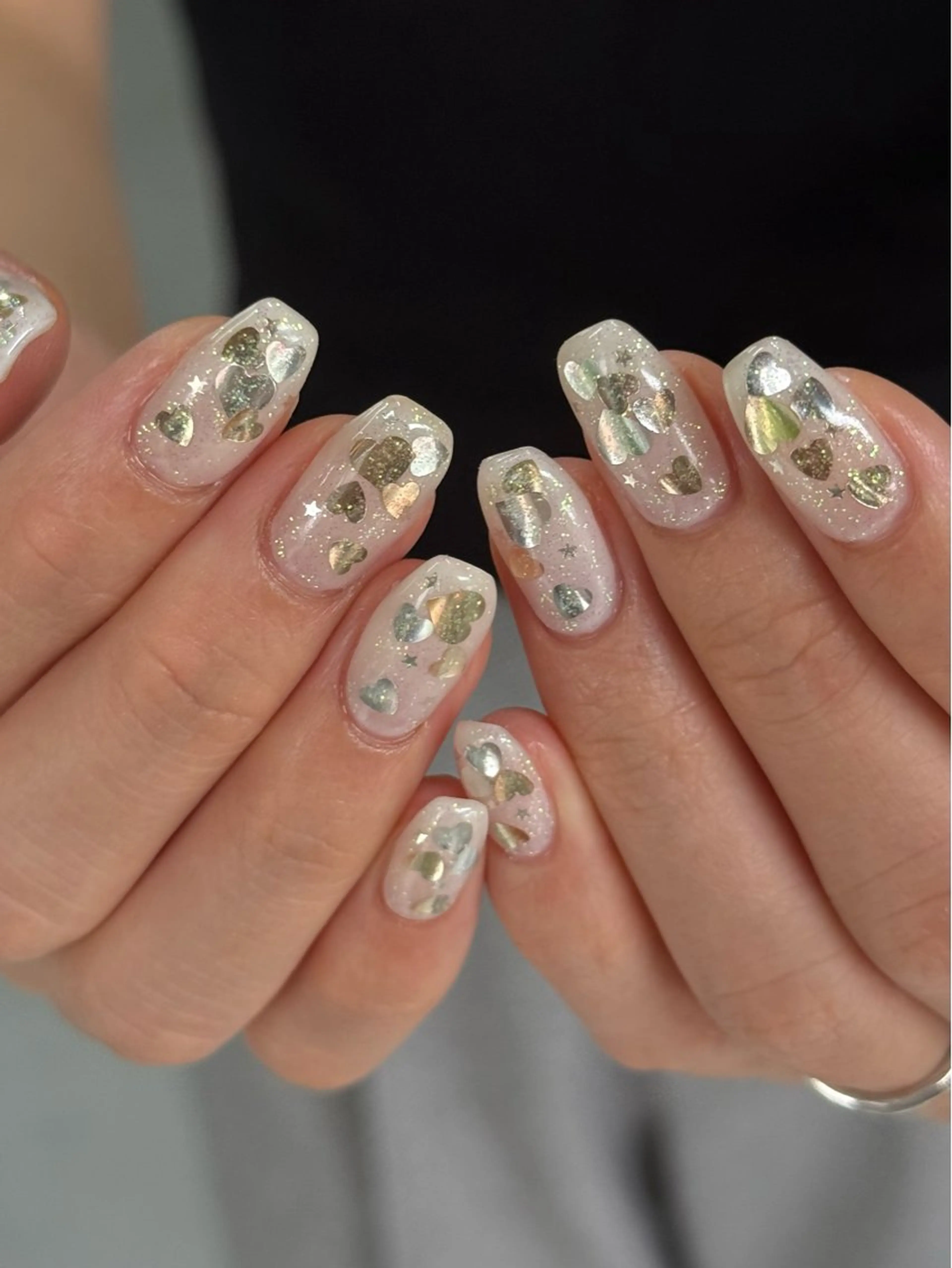 ネイル ハート ホログラムネイル ハンドネイル MISATO ネイリスト福岡/薬院のネイルデザイン