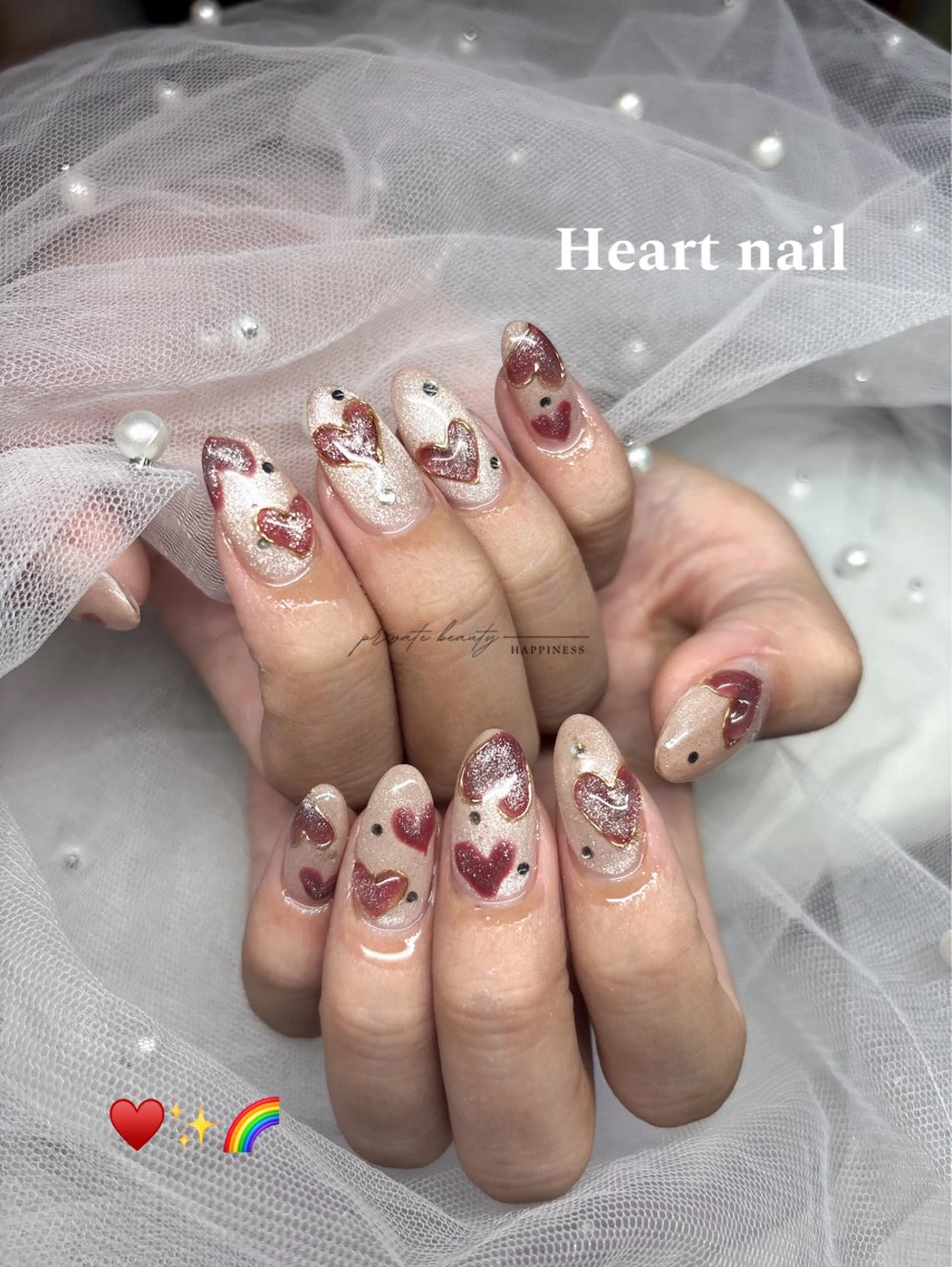 ネイル アートネイル ジェルネイル ハート ロングネイル スカルプネイル happiness nailのネイルデザイン