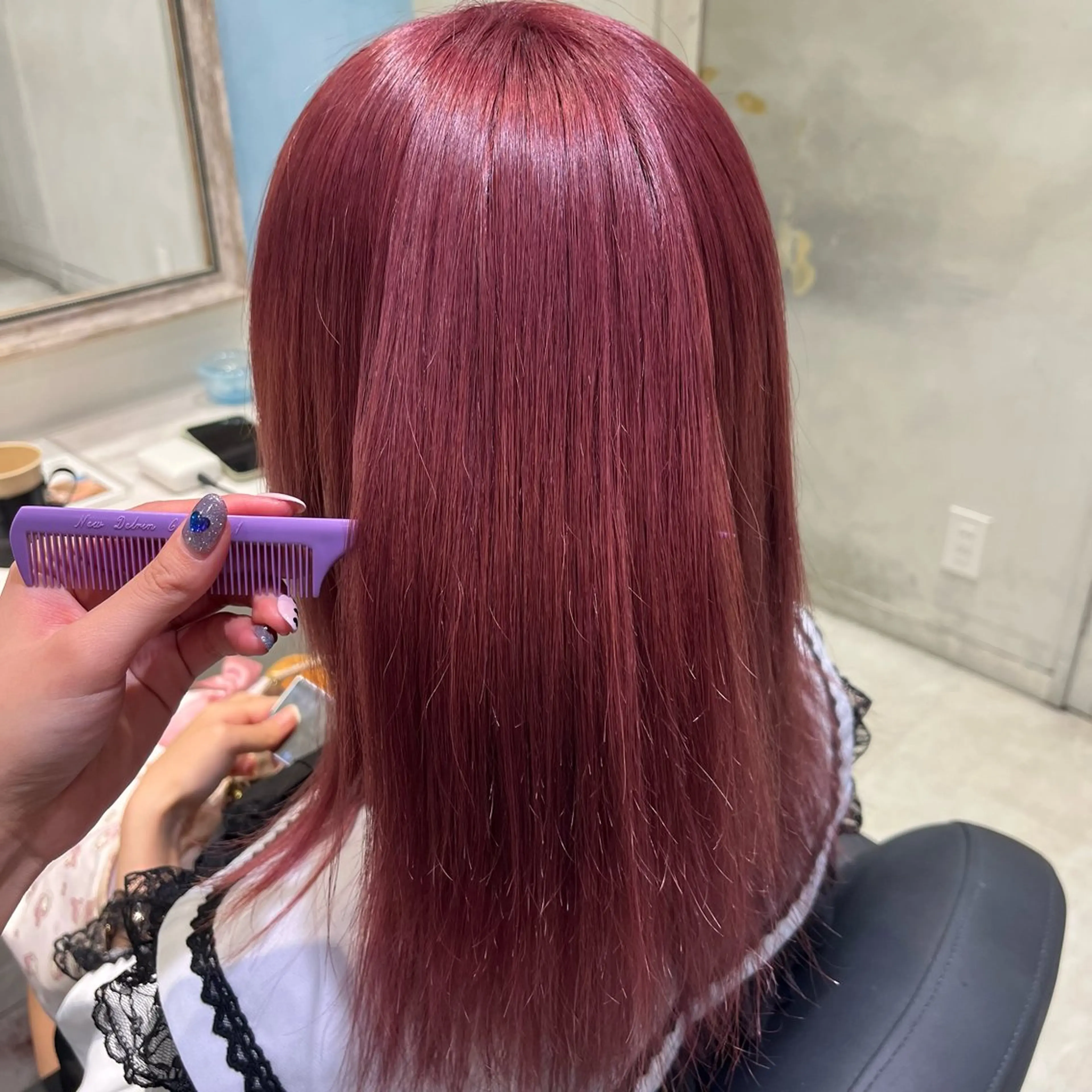 ミディアム カラー ブリーチ ピンクカラー レッドカラー 💖ブリーチ/暖色 𝐘𝐮𝐢💖のヘアスタイル