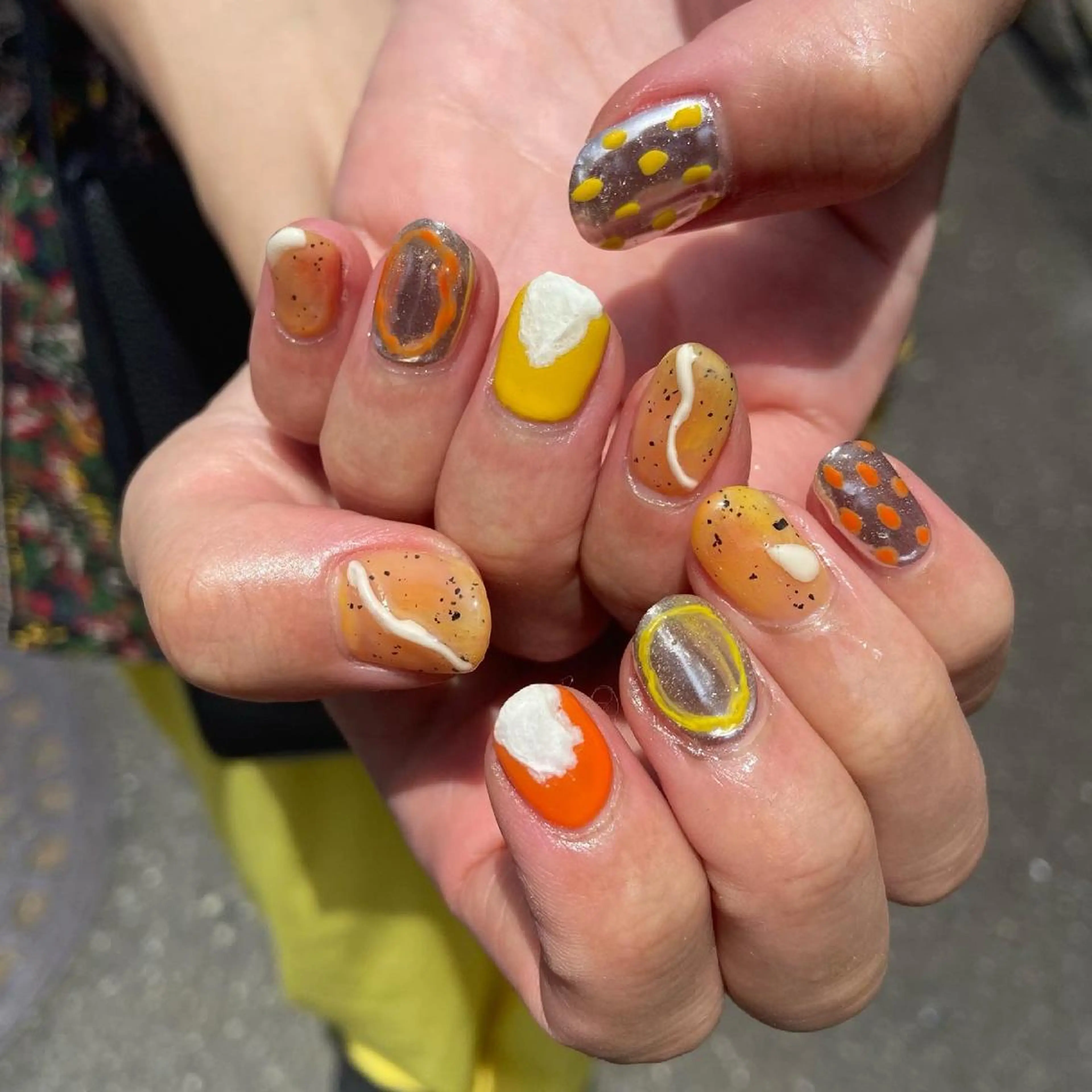 ネイル アートネイル ミラーネイル ニュアンスネイル オレンジ シルバー . unffのネイルデザイン