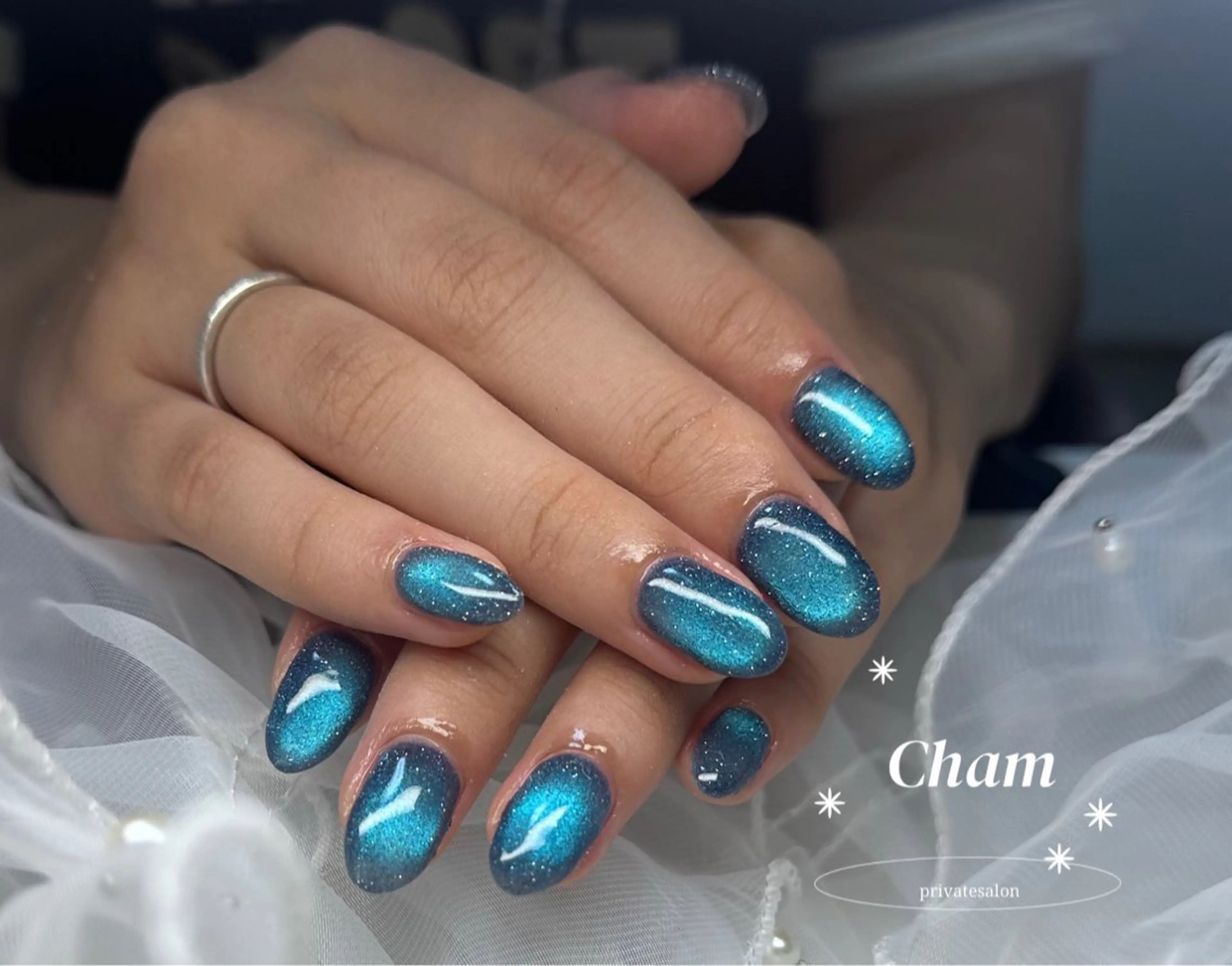 ネイル ブルー Cham Haruneのネイルデザイン