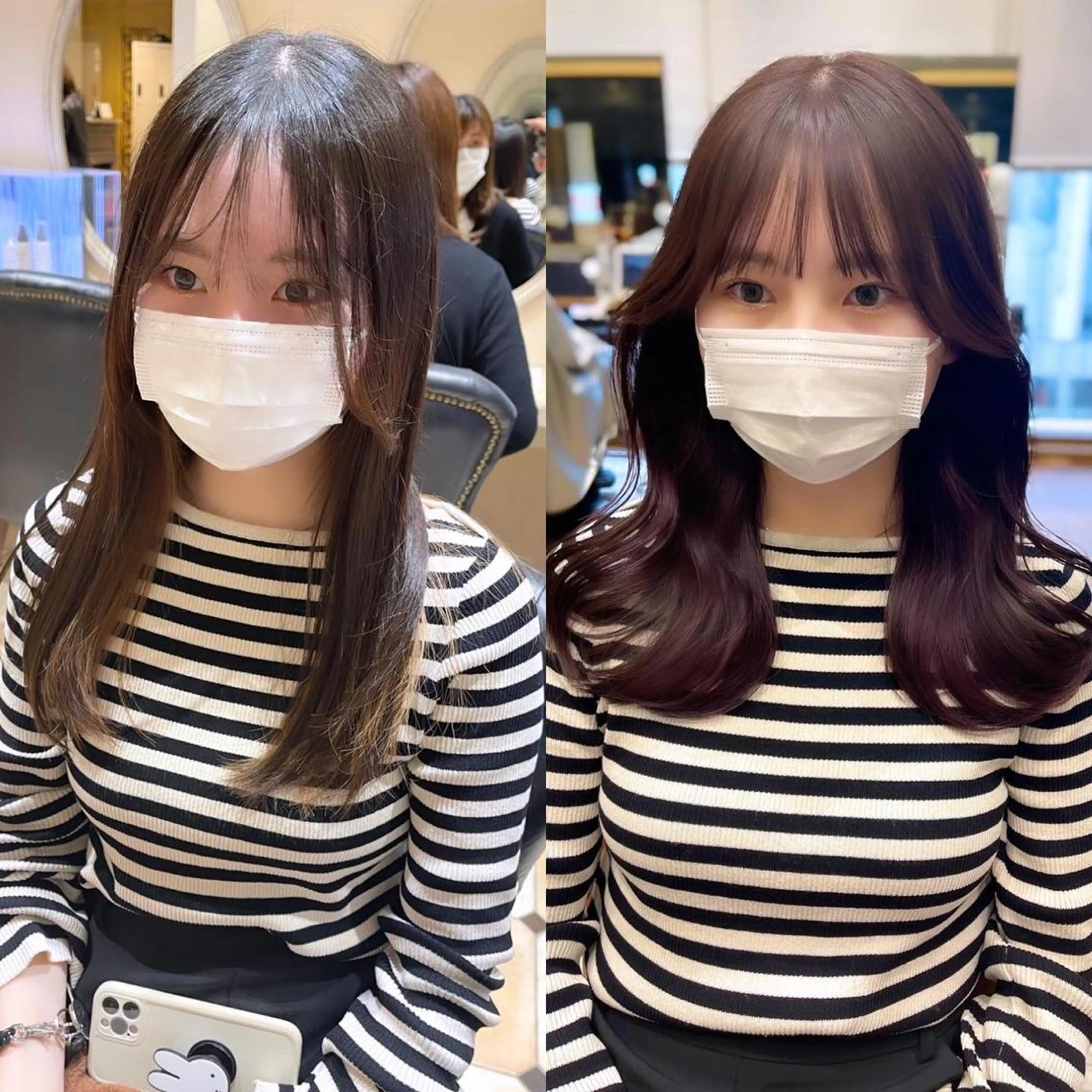 セミロング カラー パーマ ヘアアレンジ ブラウンカラー イルミナカラー ピンクカラー ピンクブラウン 髪質改善 日本一の小顔カット/ ボブ/顔周り/韓国のヘアスタイル