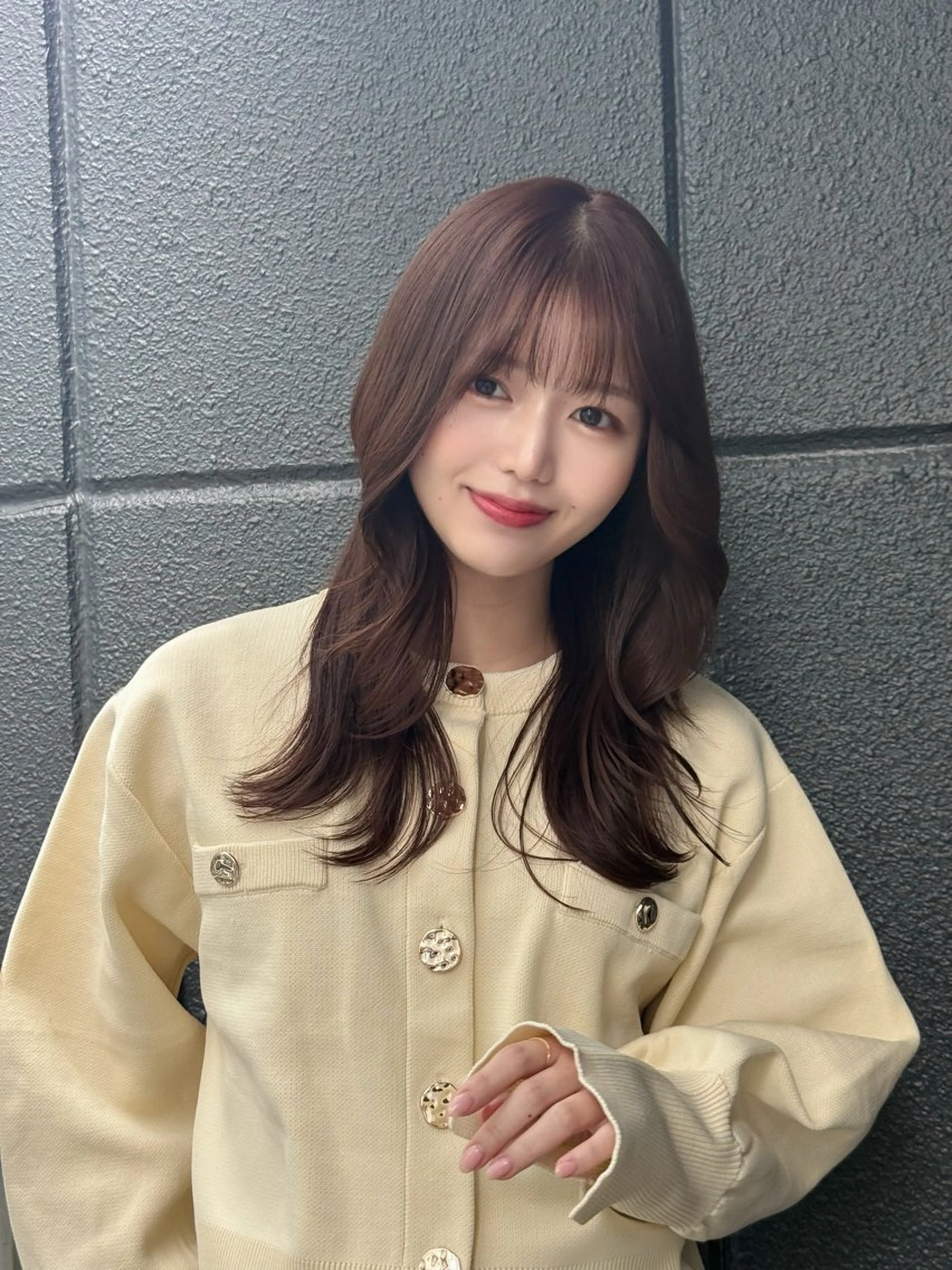 セミロング 裕千/くびれヘア/ 韓国風ヘア/顔まわりのヘアスタイル