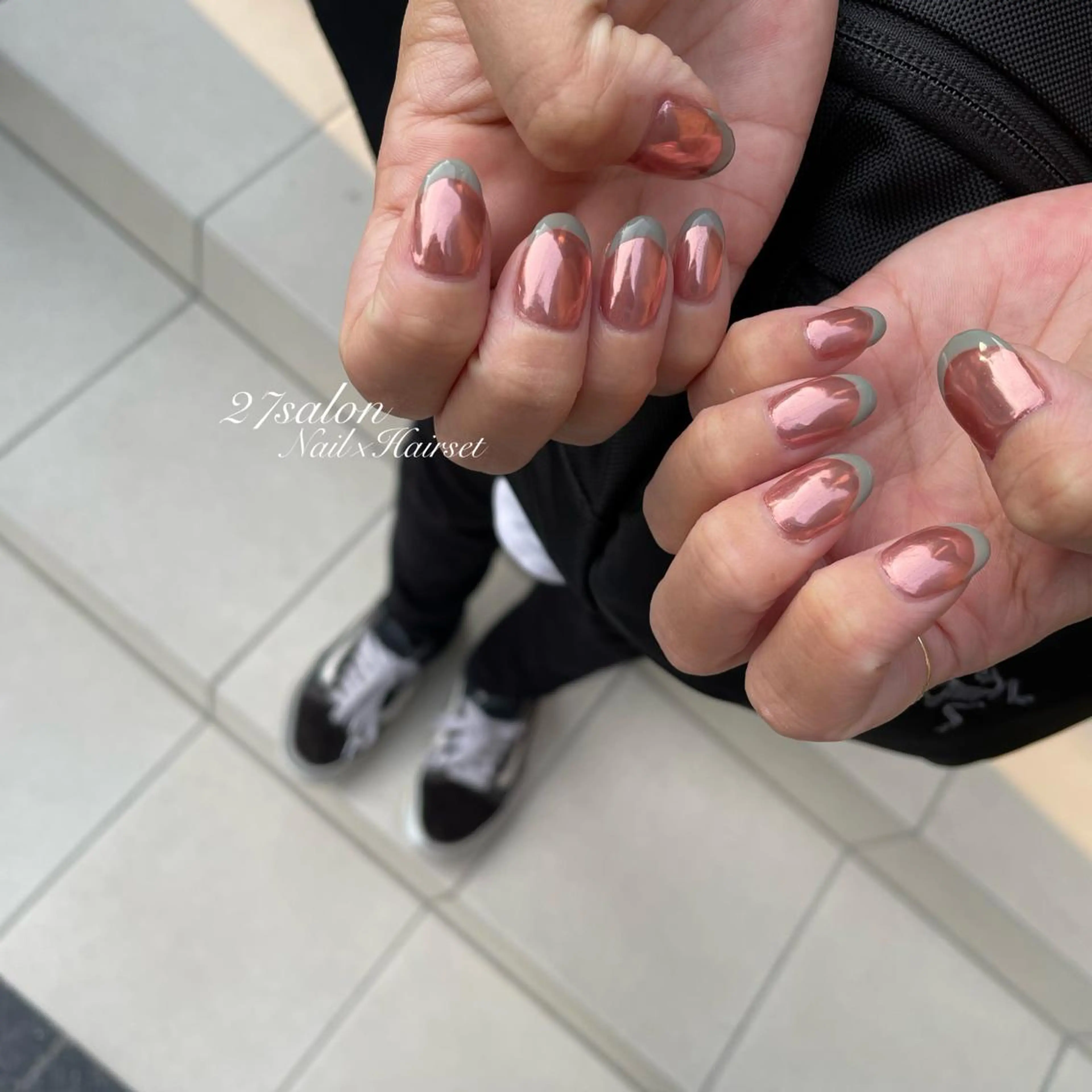 ネイル ブルー フレンチネイル ミラーネイル ピンク 27salon yuinaのネイルデザイン