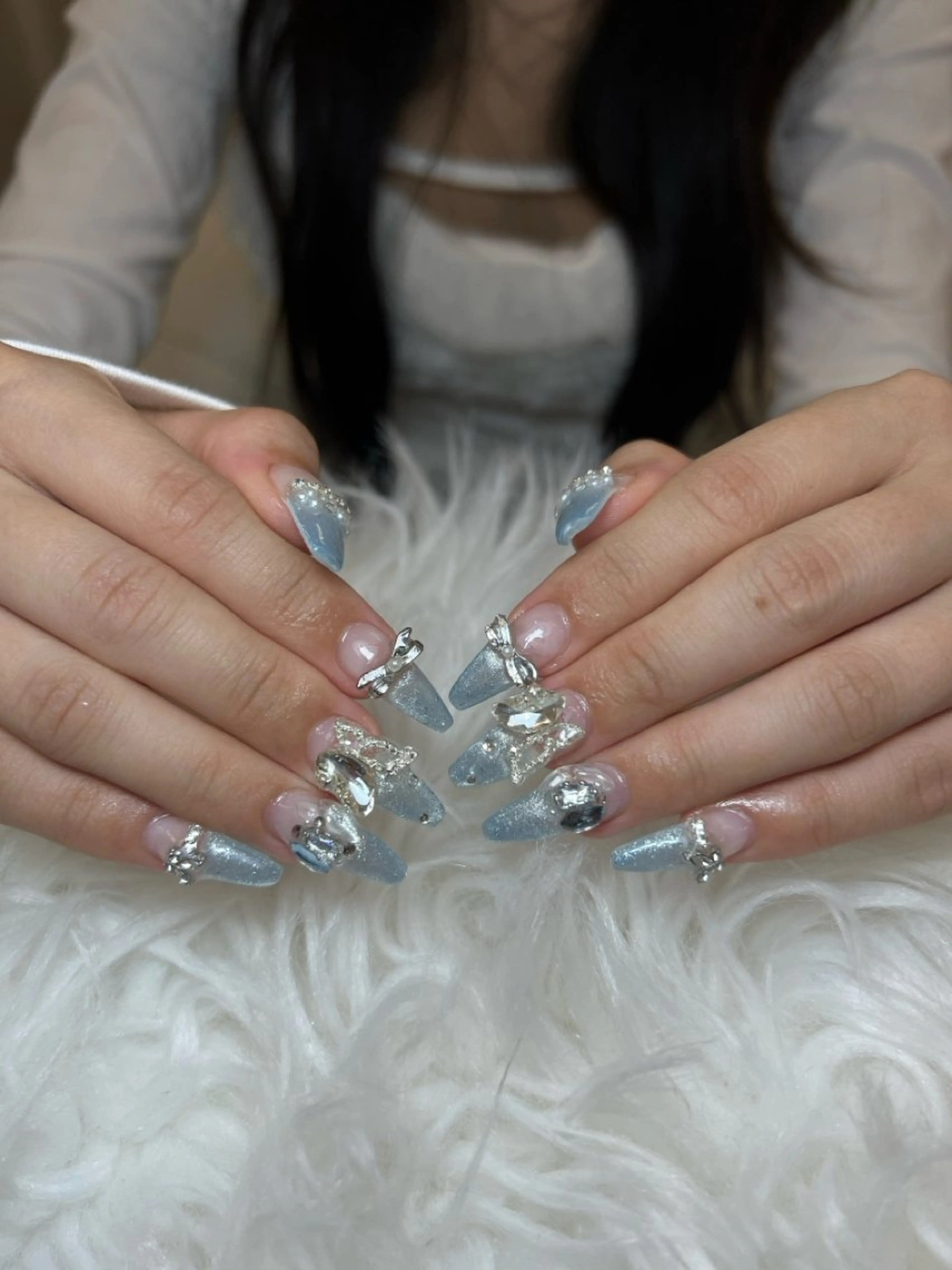 ネイル アートネイル オーロラネイル チークネイル 長さ出し フットネイル Noiranail_ studio川越西口のネイルデザイン