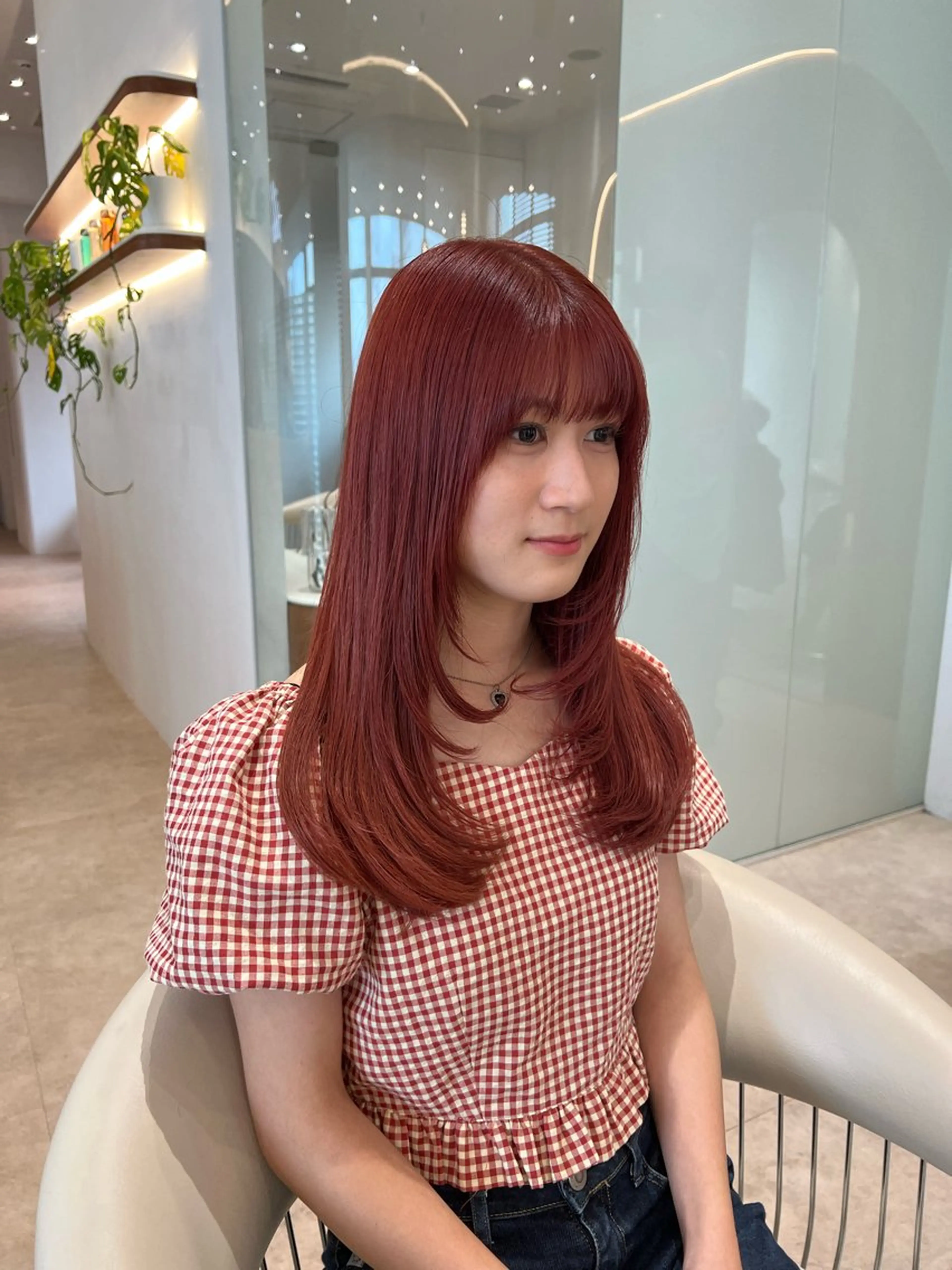 セミロング カラー ブリーチ ケアブリーチ レッドカラー 韓国風ヘア レイヤーカット カット ヘアカラー ヘアセット 韓国レイヤー🇰🇷 韓国研修◎渋谷カイトのヘアスタイル