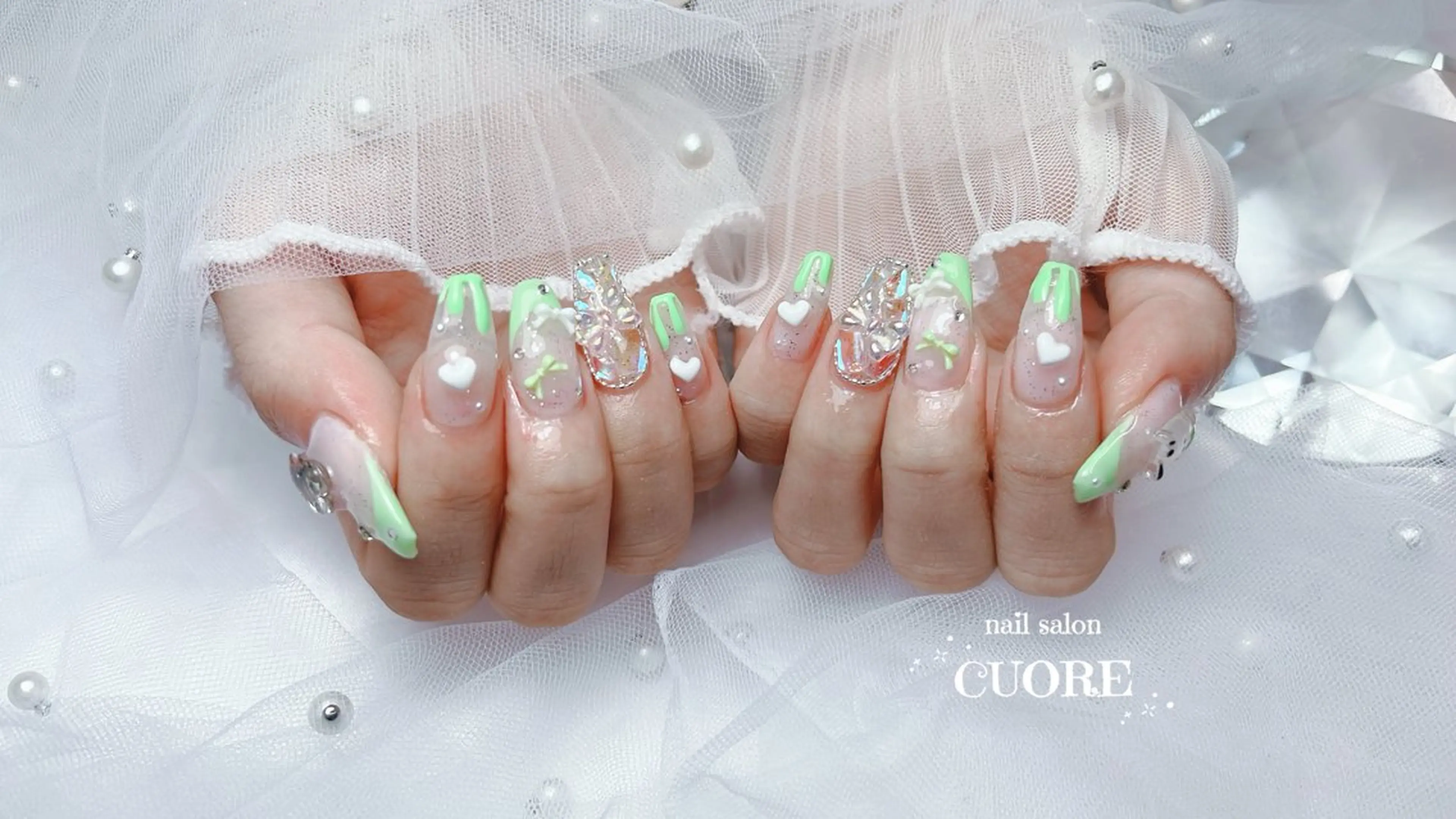 ネイル フレンチネイル ハート ワンホンネイル ハンドネイル CUORE____nail所属・nail salon CUOREのネイルデザイン