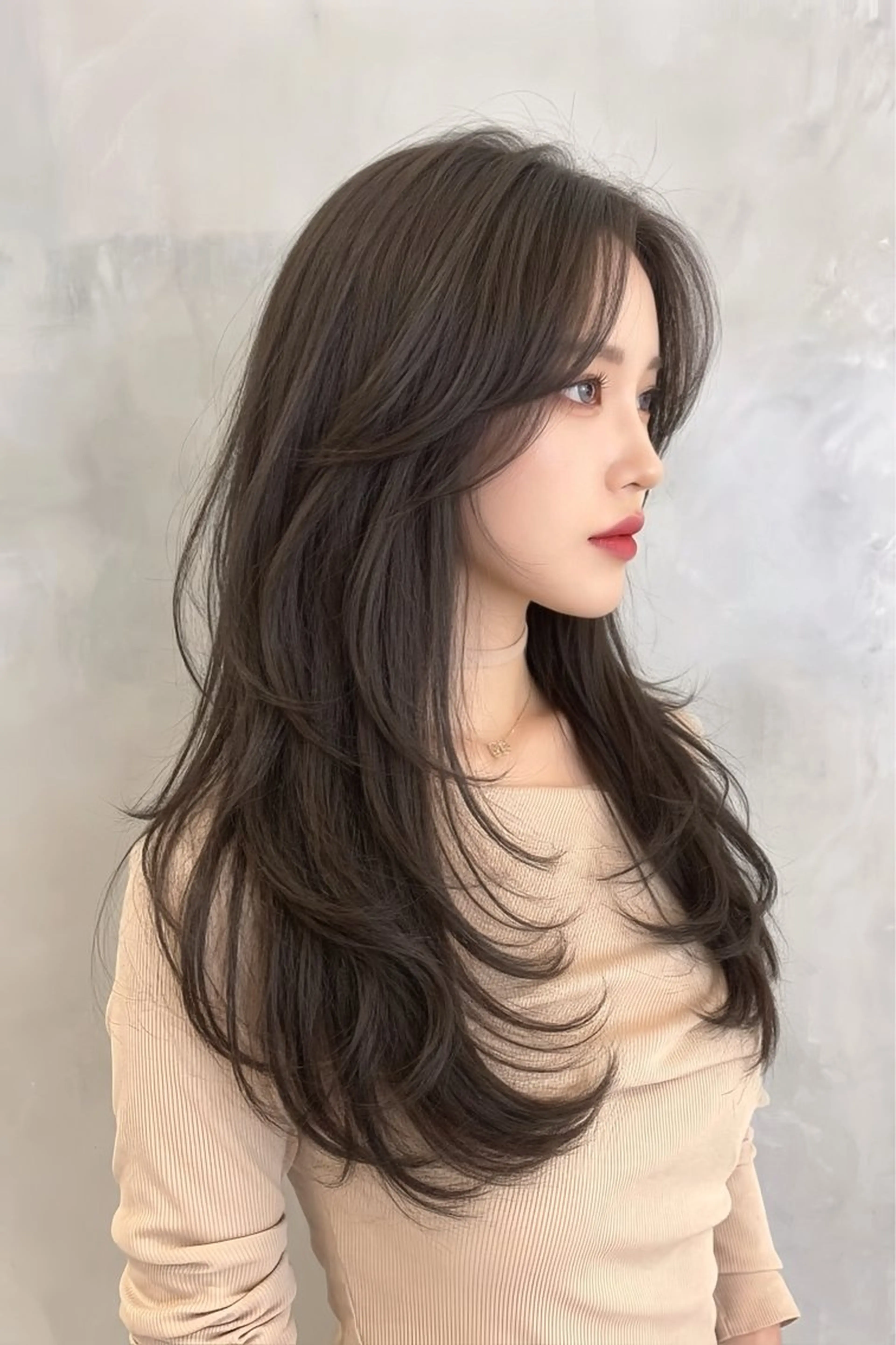 ロング カラー カット ヘアカラー トリートメント レイヤー/髪質改善 /透け感カラー/艶髪のヘアスタイル