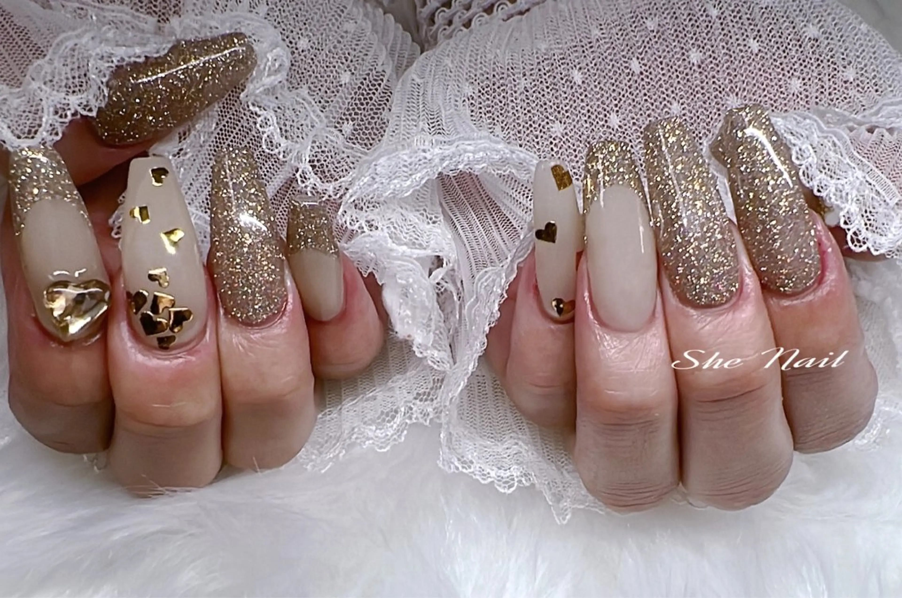 ネイル チークネイル 成人式 長さ出し フラッシュネイル フレンチネイル ハンドネイル She   Nail所属・ISA_ BELLAのネイルデザイン