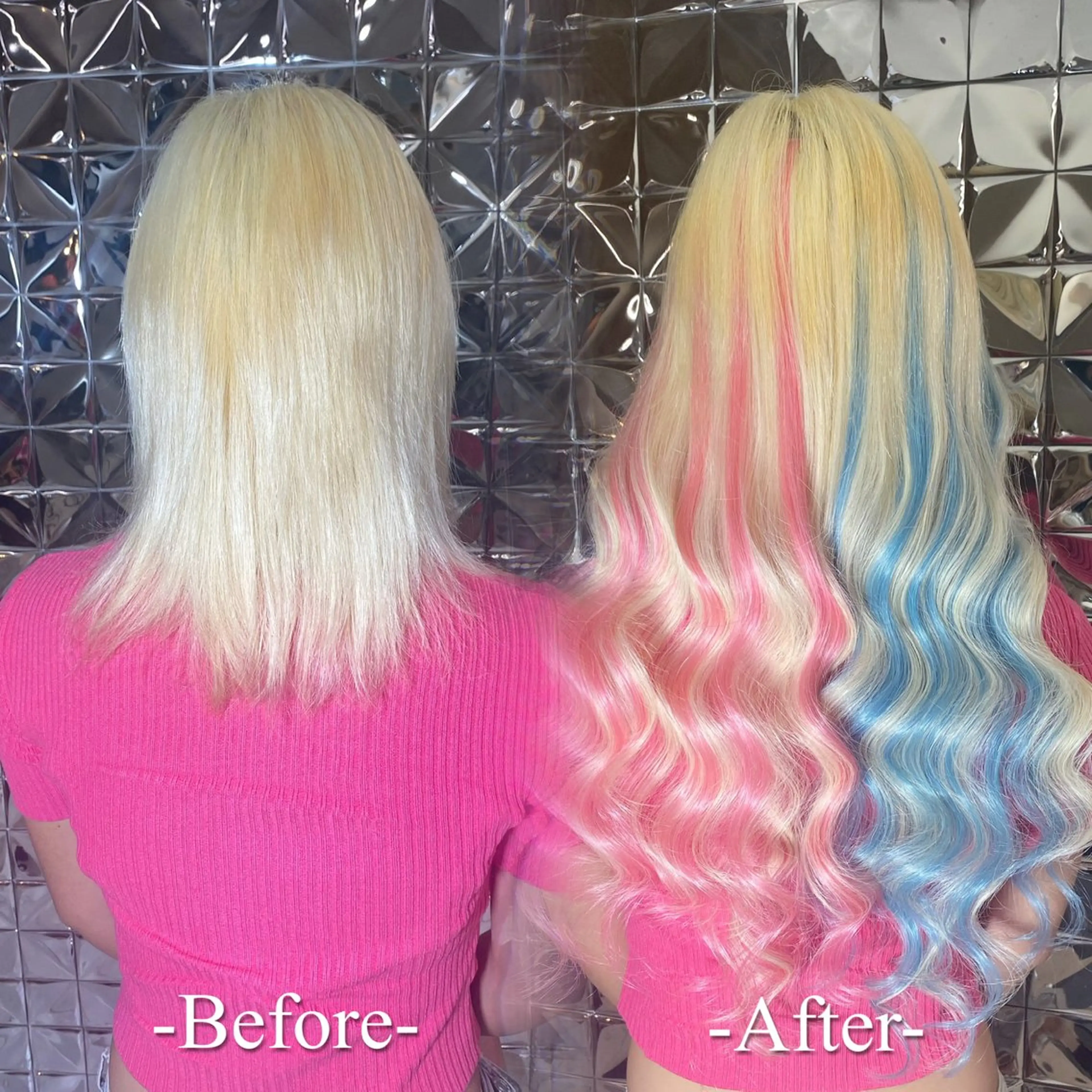 ロング カラー シールエクステ ブリーチ 抜きっぱなしブロンド ブルーカラー ケアブリーチ ラブスタシー Lilyのヘアスタイル