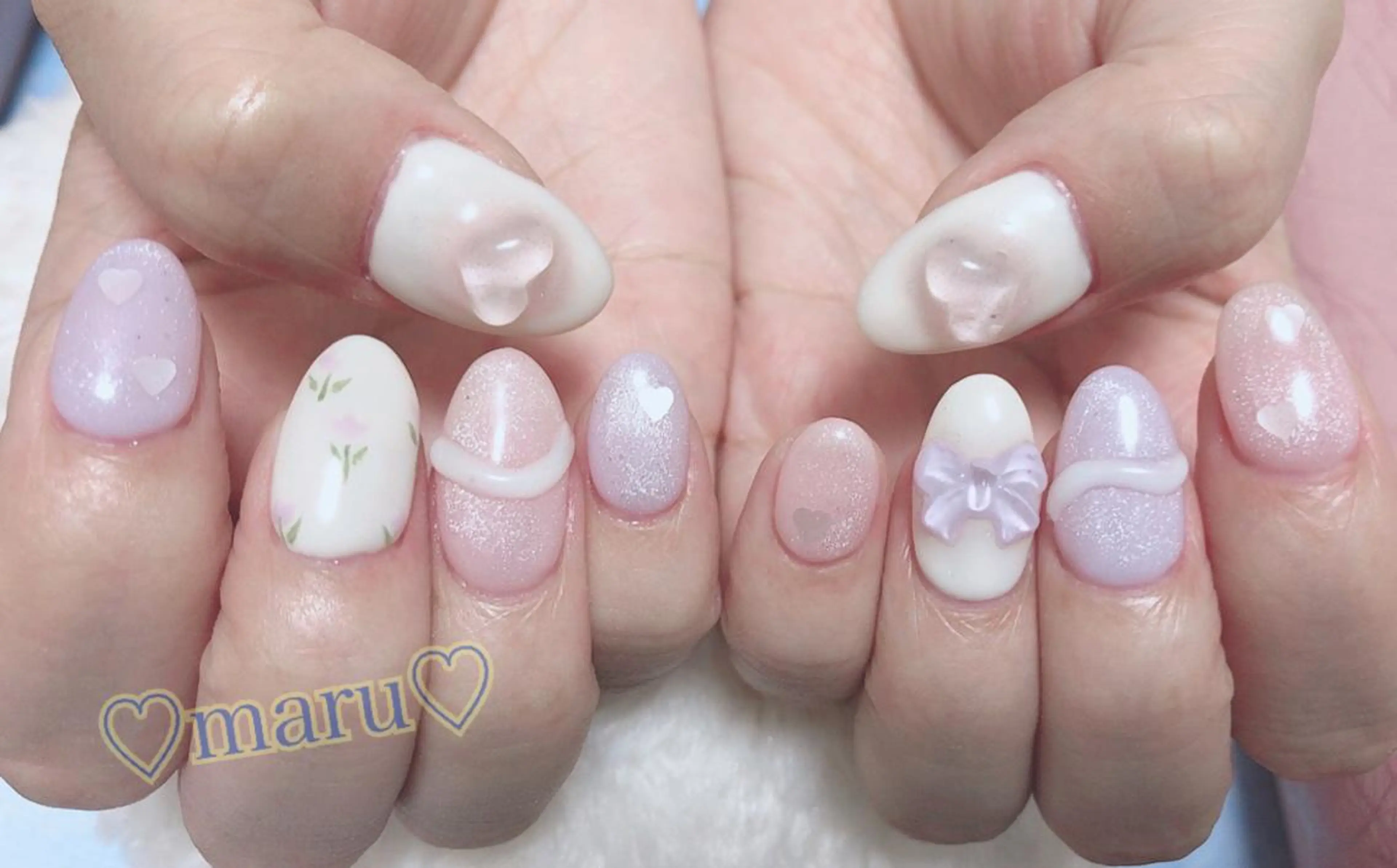 ネイル リボン ハンドネイル フットネイル まるみ ♡のネイルデザイン
