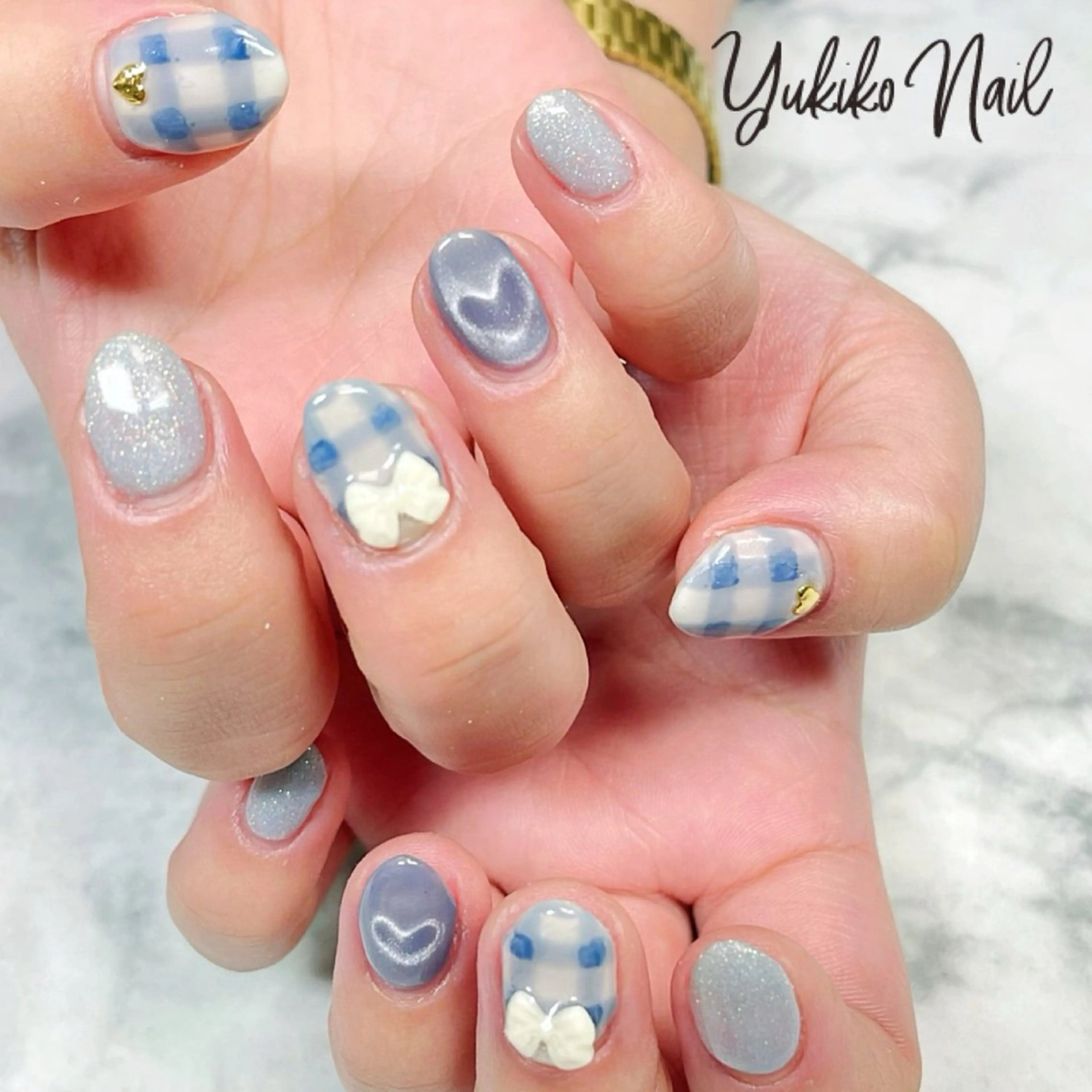 ネイル ハート マグネットネイル リボン 春ネイル ユキコ ネイルのネイルデザイン