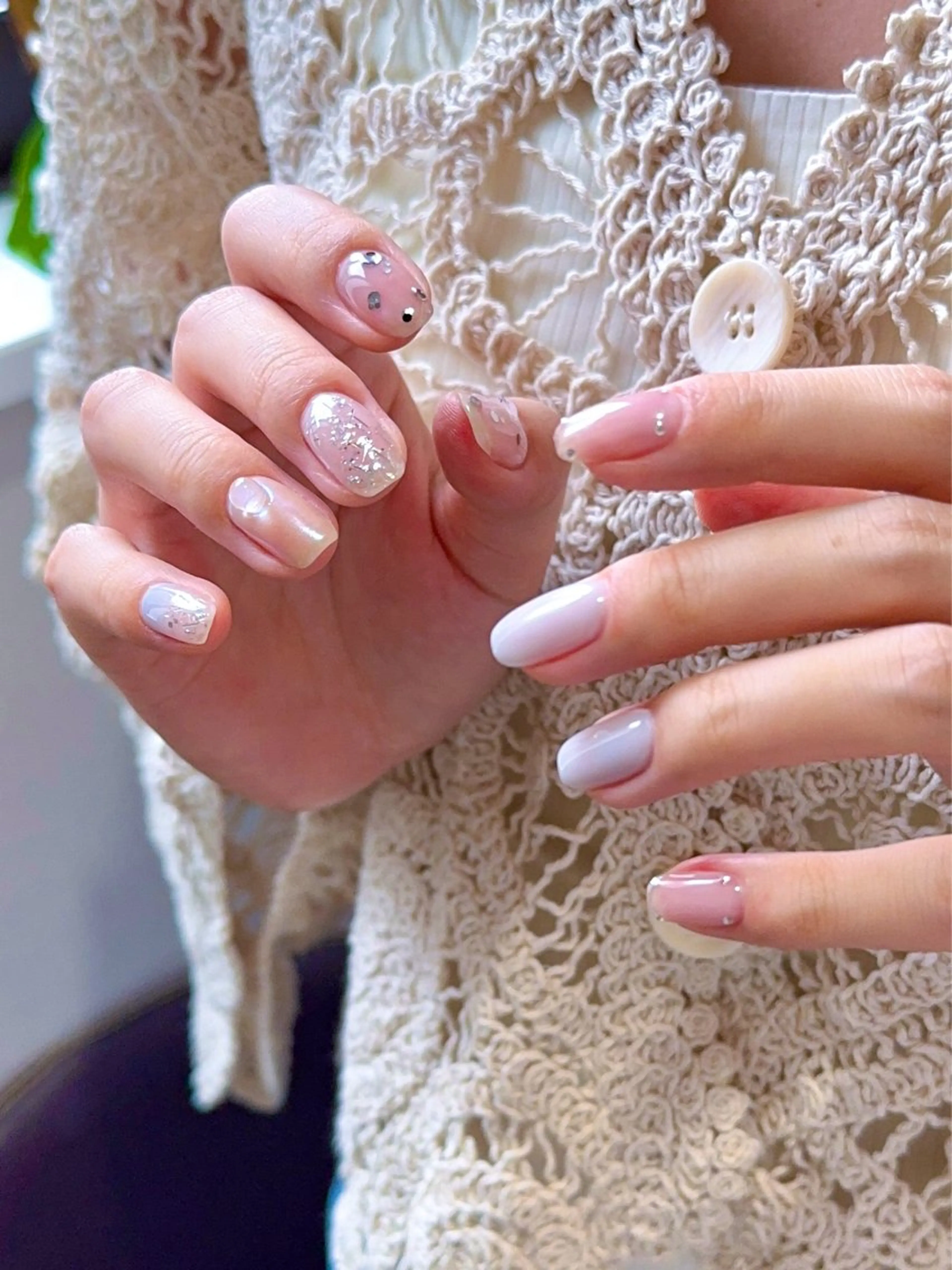 ネイル ブルー ブラウン クリアネイル ニュアンスネイル シルバー ハンドネイル pointillé .ayaのネイルデザイン