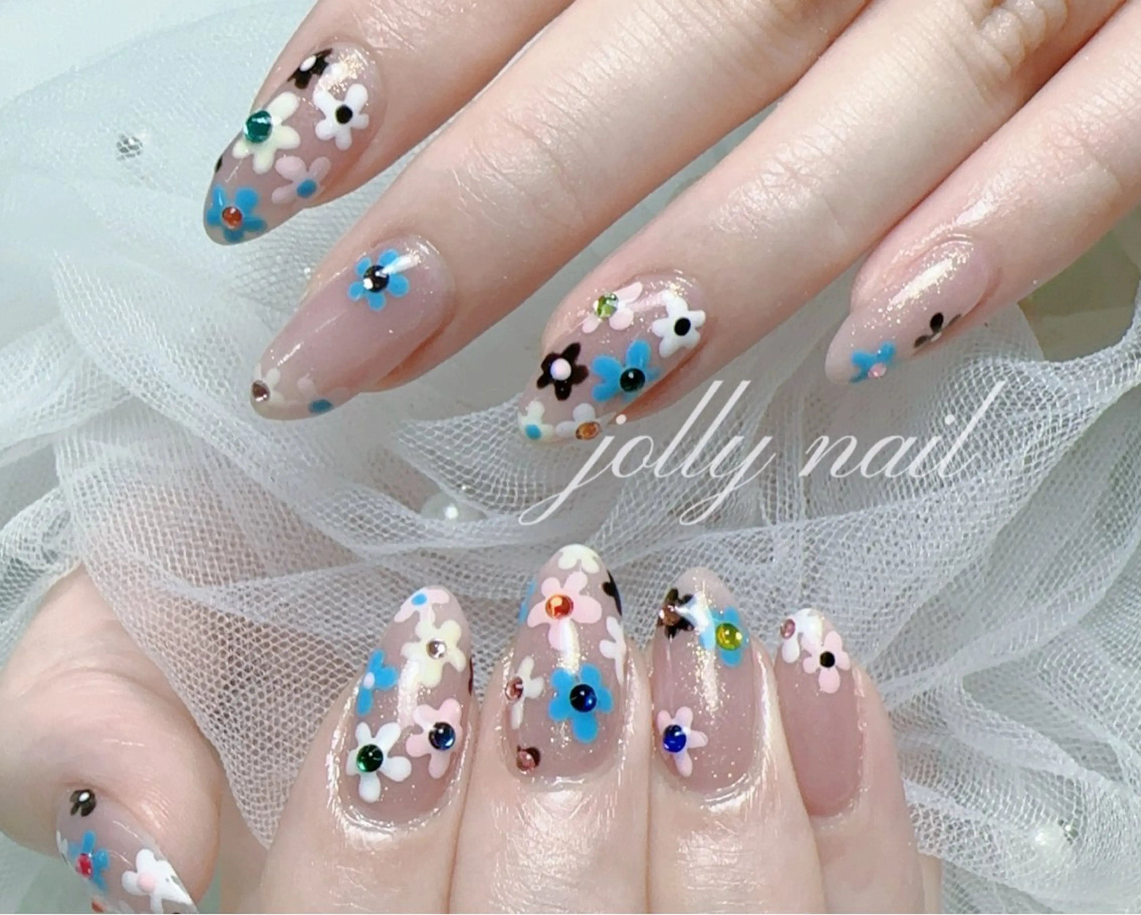 ネイル ハンドネイル Jolly チップ長さだしのネイルデザイン