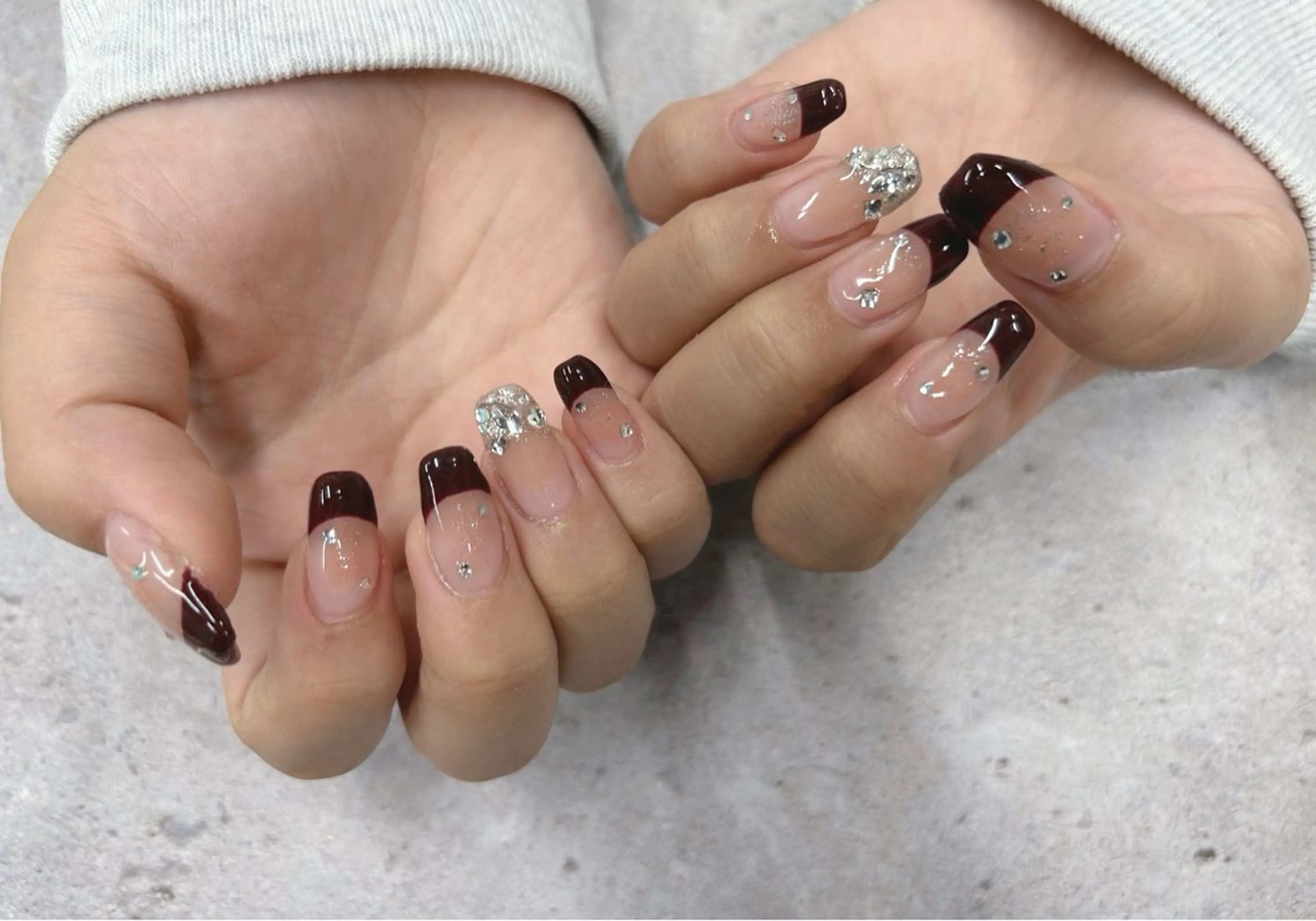 ネイル ボルドー チークネイル フレンチネイル ハンドネイル Nail Salon agré所属・agré ネイルサロン　アグレのネイルデザイン