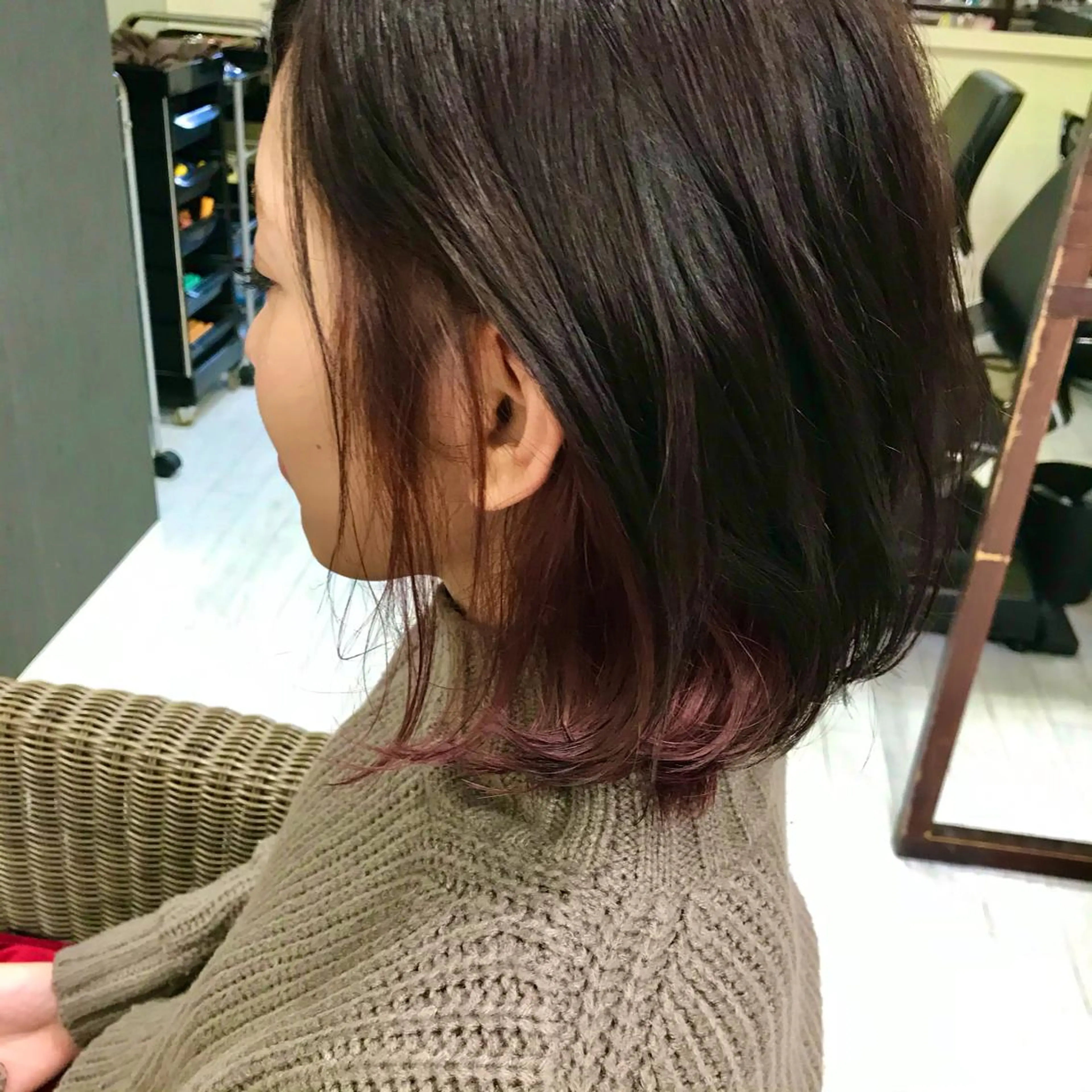ミディアム カラー ベージュカラー インナーカラー ピンクカラー ヘアカラー ママ美容師 ＊ヒマワリのヘアスタイル