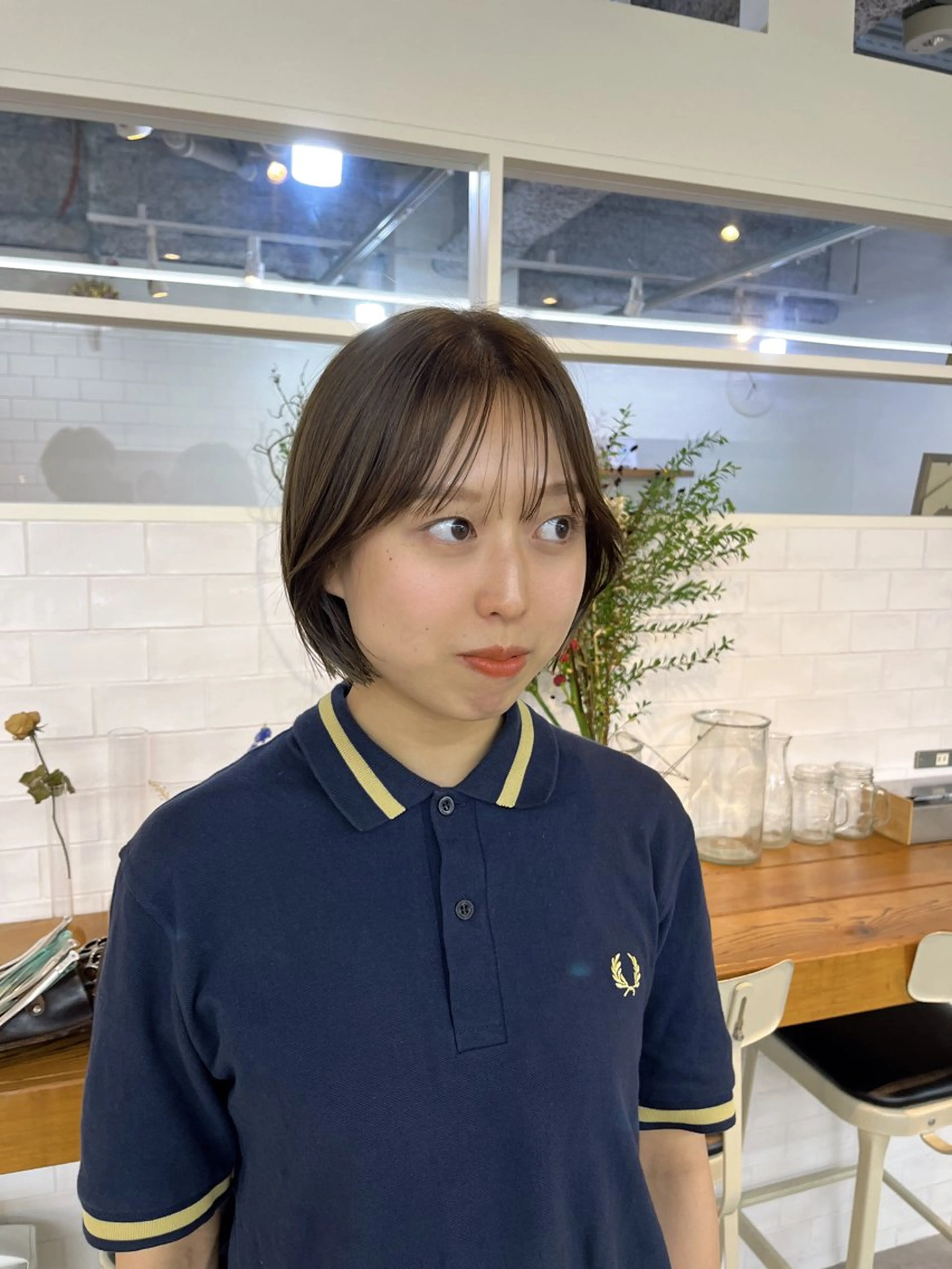 ショート カラー オリーブカラー 韓国風ヘア レイヤーカット benji仙台所属・KOKI/ ボブ/ パーマ/透明感カラーのヘアスタイル