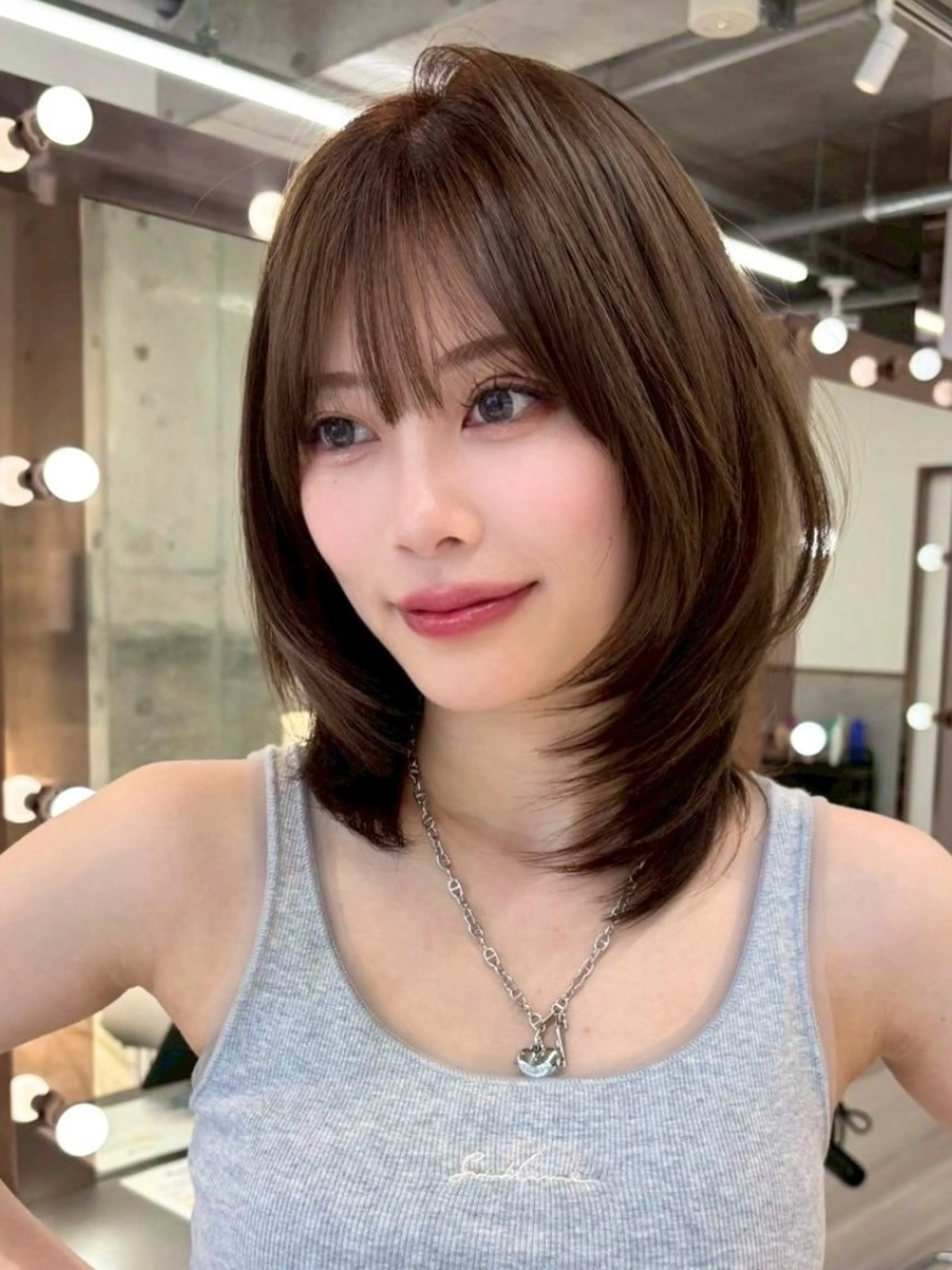 ミディアム カラー ミディアムレイヤー 透明感カラー レイヤーカット 🍒ブリーチなしカラ ー／Sakura🍒のヘアスタイル