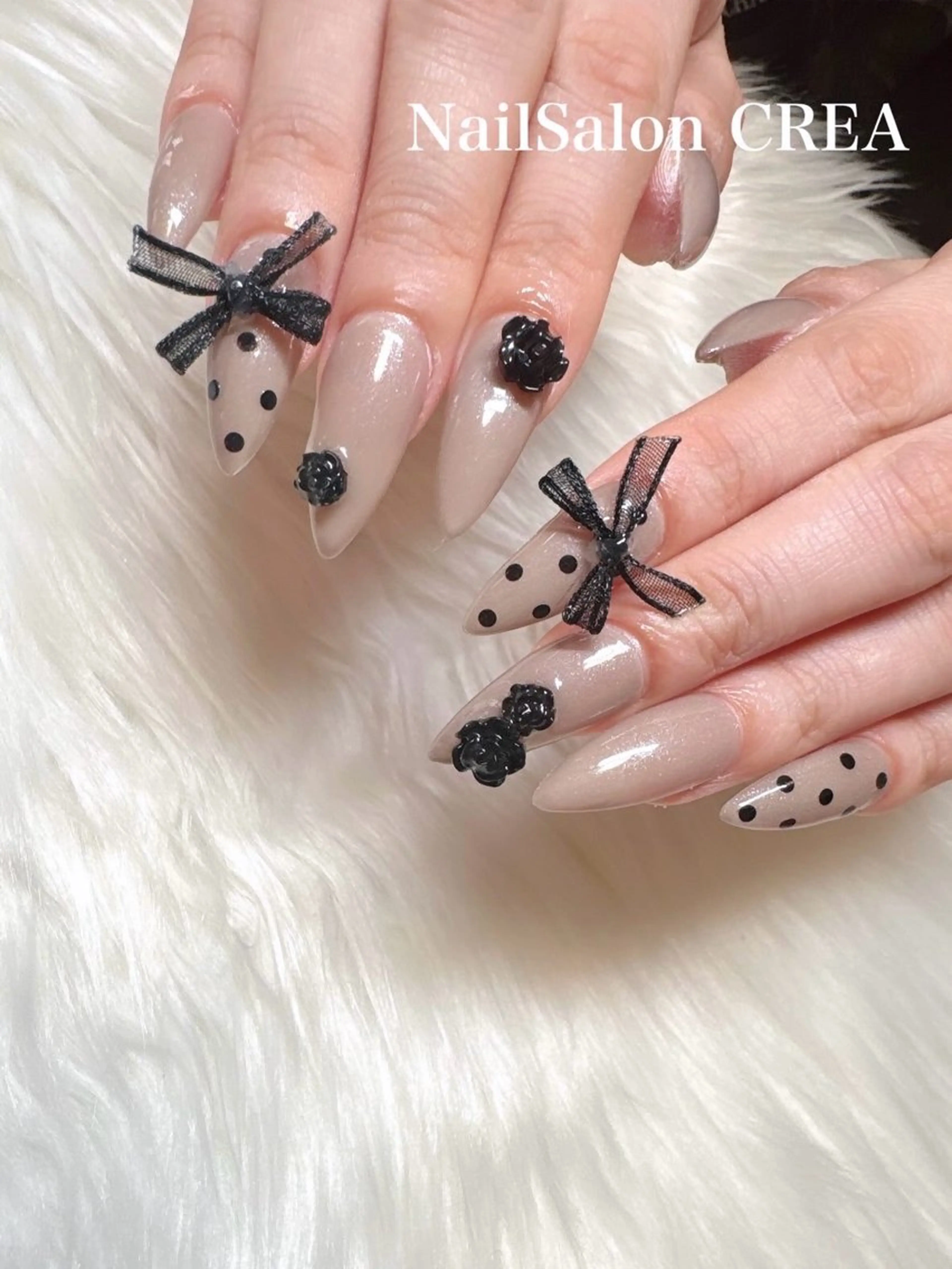 ネイル 持ち込み リボン ハンドネイル NailSalon CREAのネイルデザイン