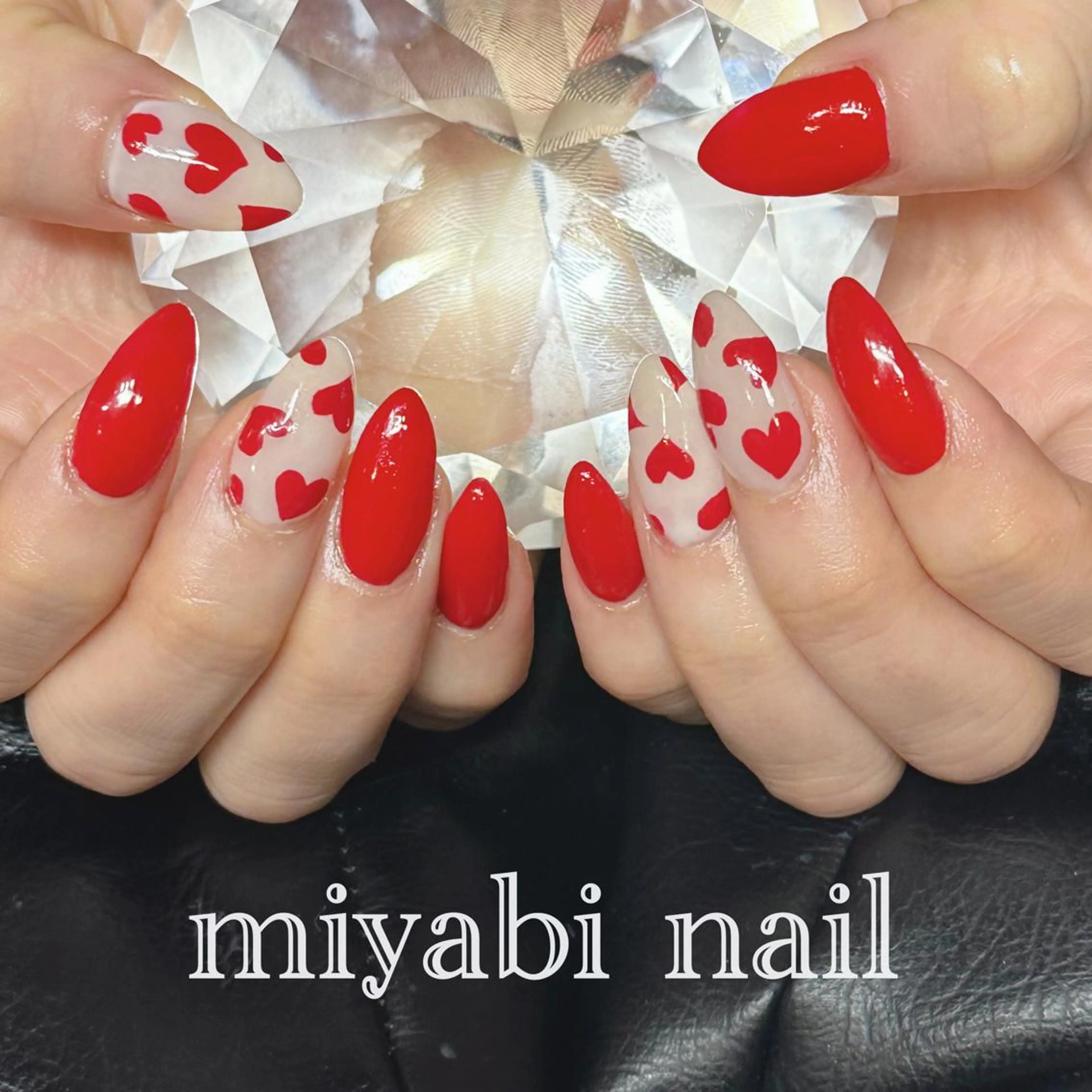 ネイル ジェルネイル ハート 持ち込み 赤色 バレンタイン ハンドネイル miyabi nail 桂川駅近くのネイルデザイン