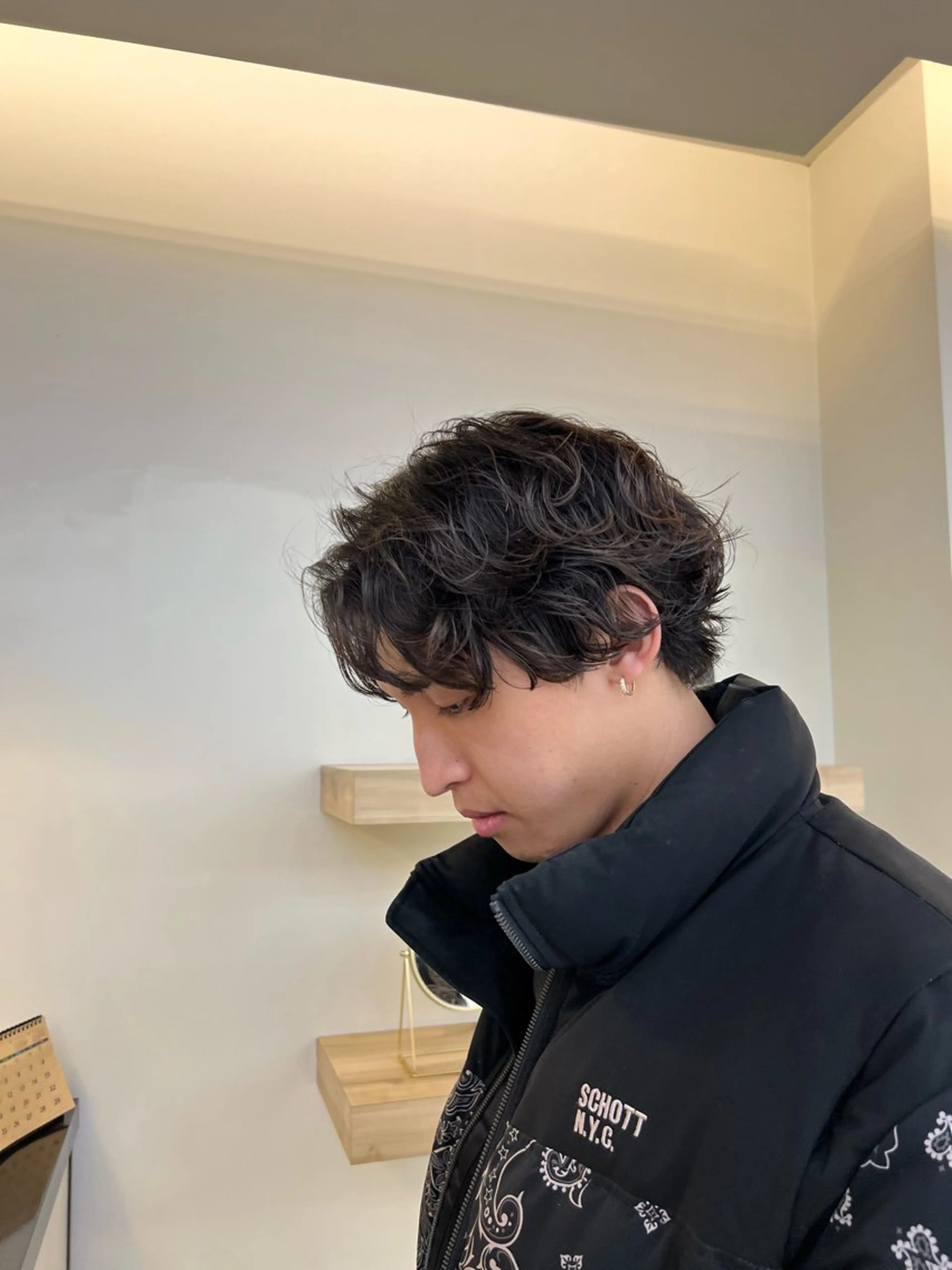 ミディアム カット パーマ メンズパーマ 岩成健志郎のヘアスタイル