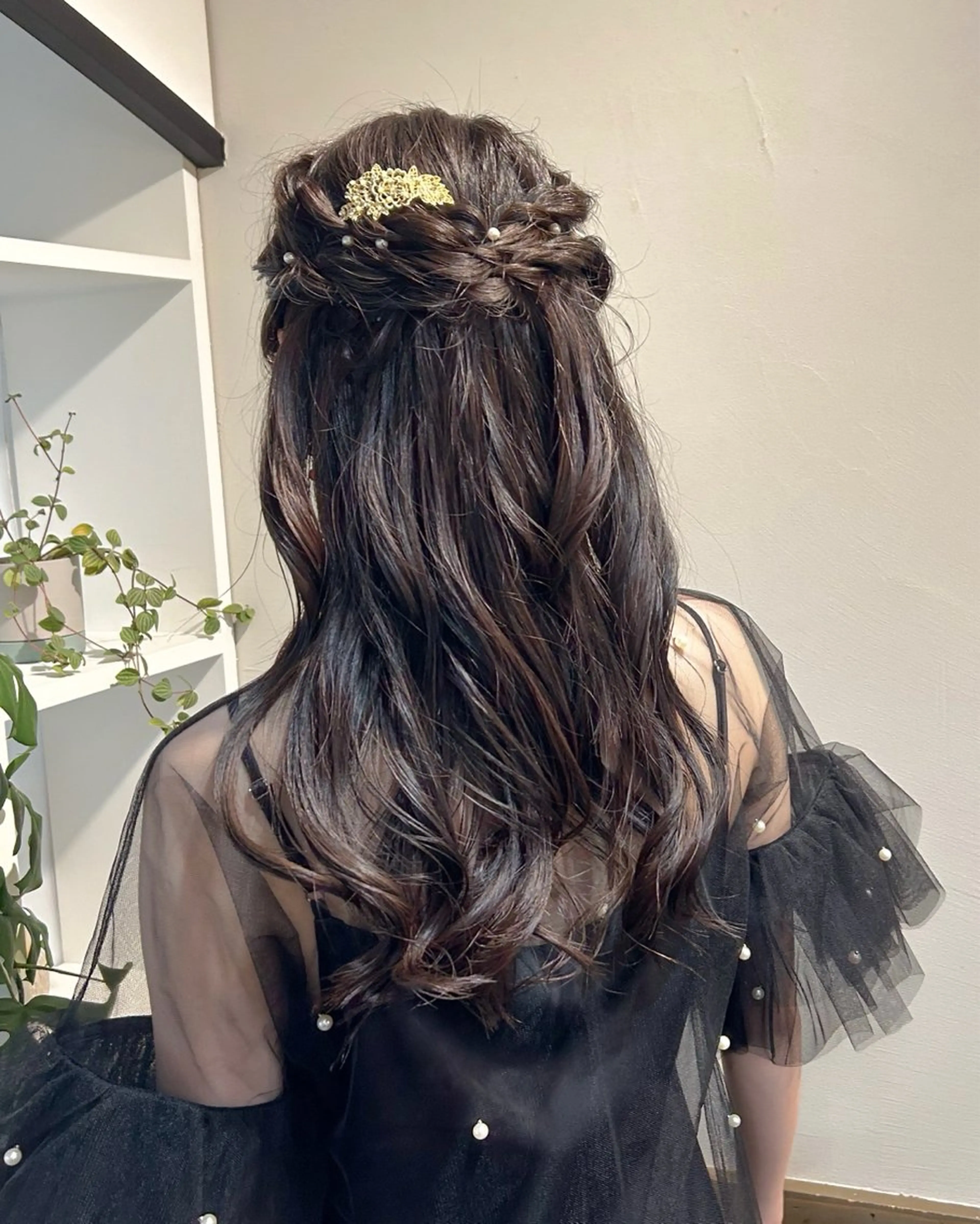 セミロング カラー ヘアアレンジ ハーフアップ ヘアセット アレンジ/新宿 透明感カラー/ヤノのヘアスタイル