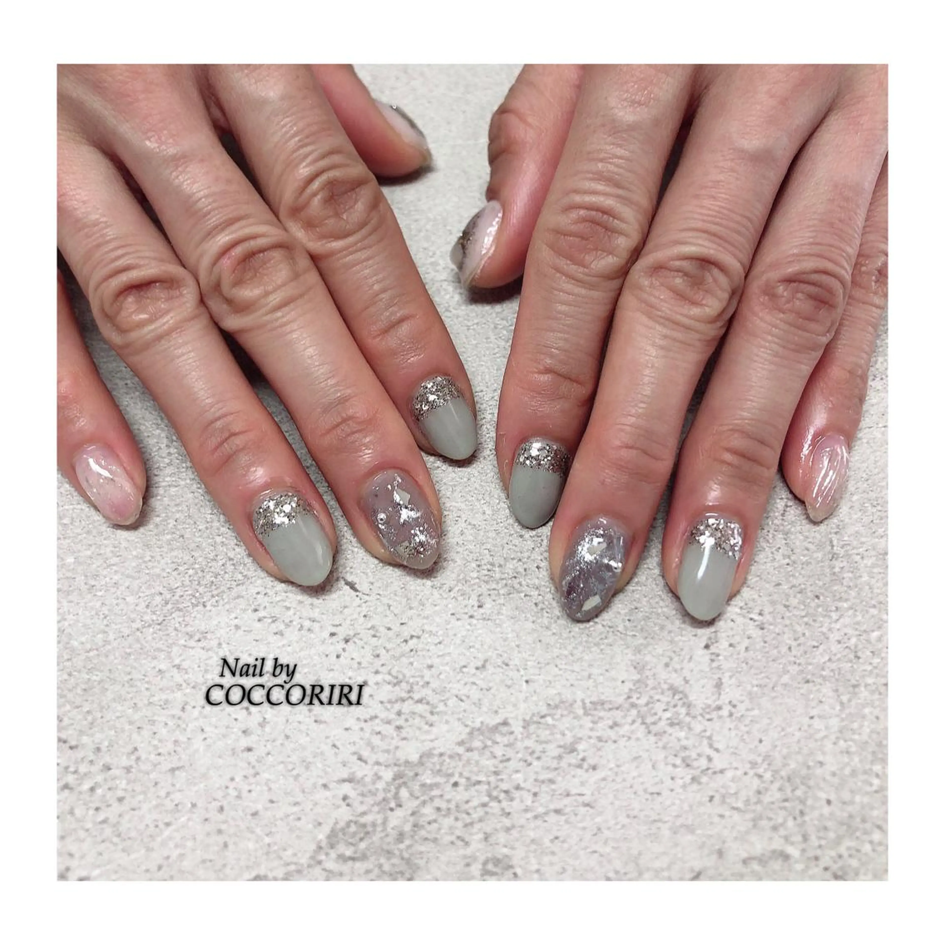 ネイル アートネイル グリーン 大理石ネイル(マーブル) ミラーネイル ニュアンスネイル ensowa✱laf NAILのネイルデザイン