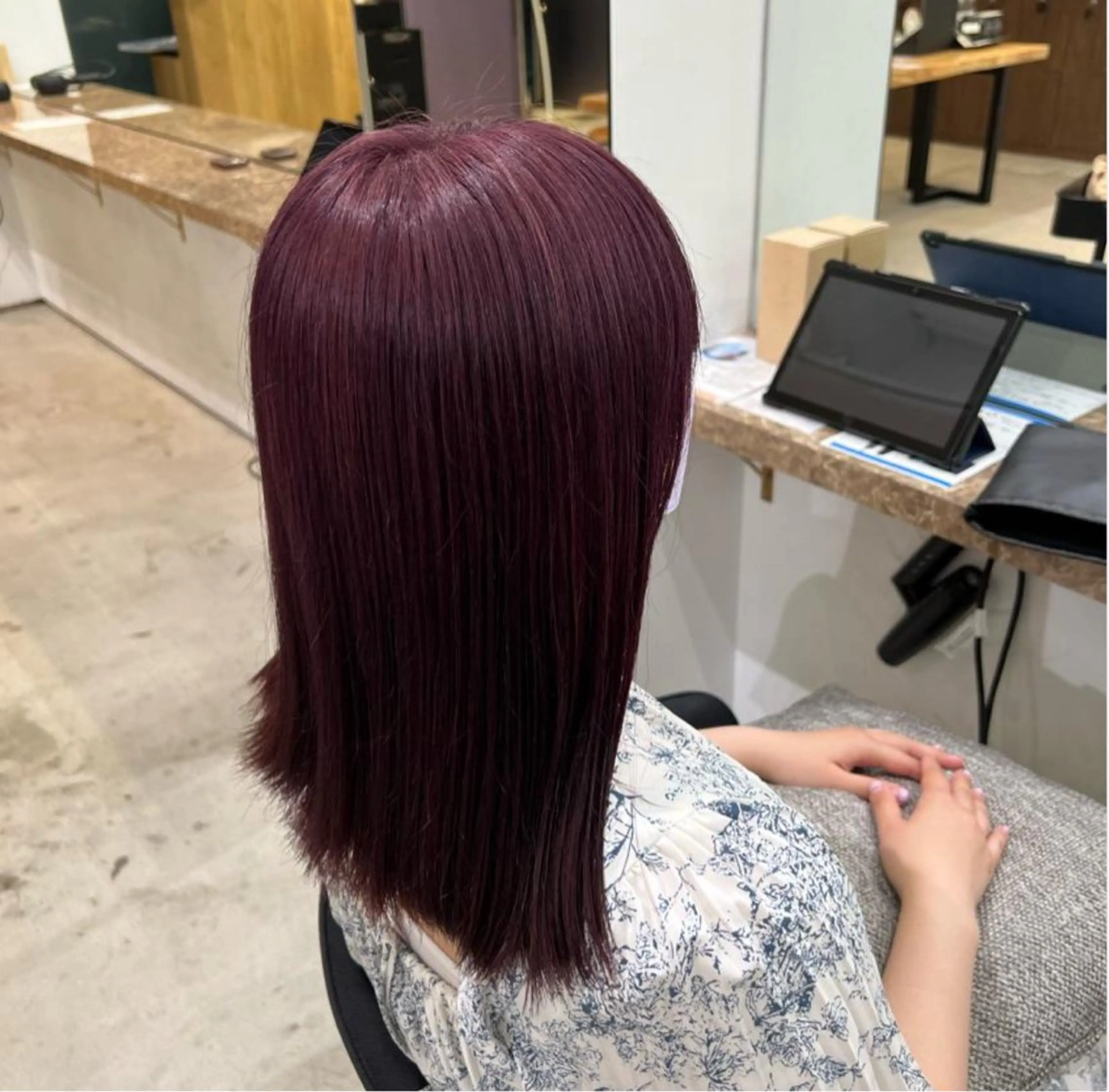 セミロング カラー 🎀暖色カラー‪ ピンクカラー🌷みゆのヘアスタイル