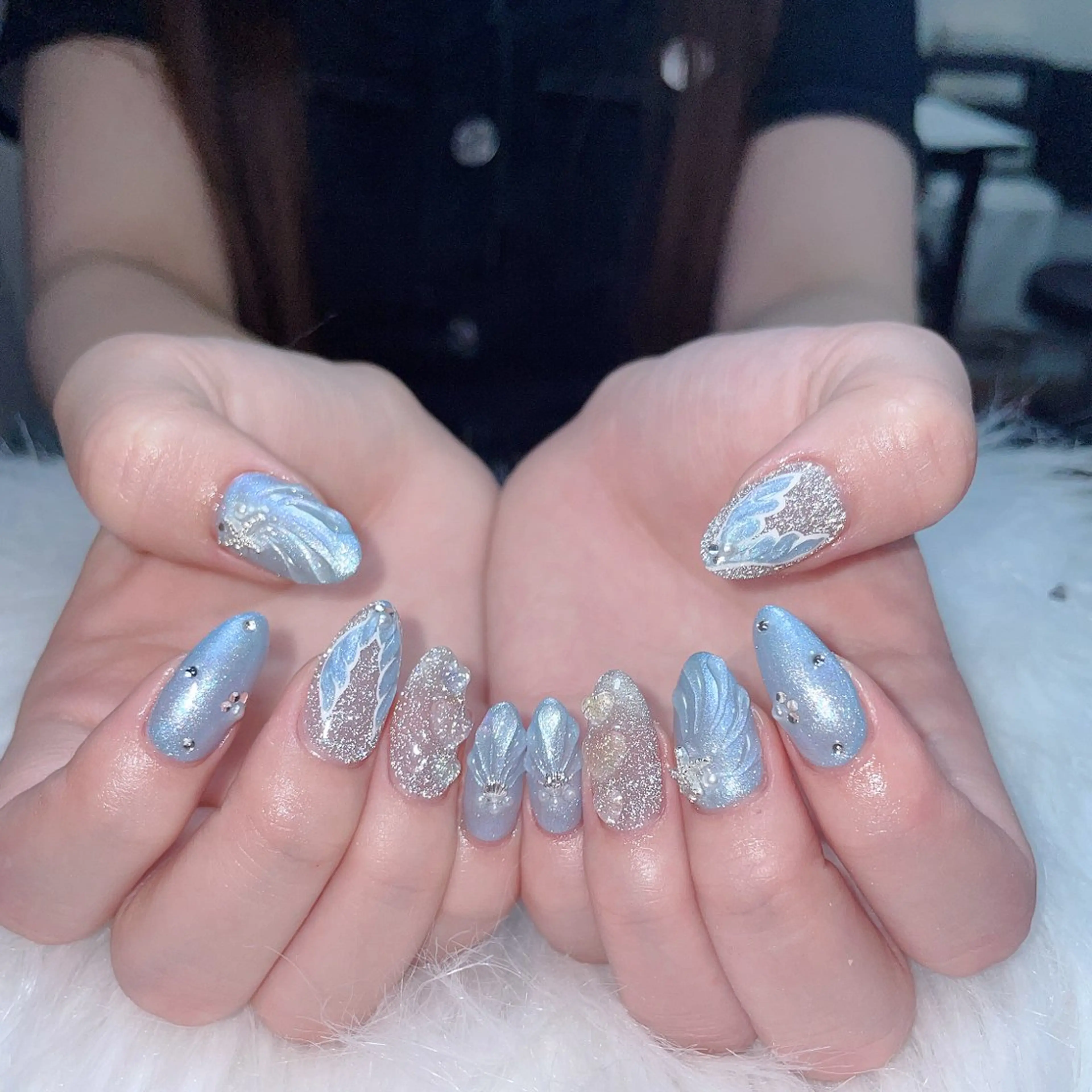 ネイル オーロラネイル 成人式 フレンチネイル ハート 韓国ネイル ハンドネイル Melody Nail所属・Melody  3D/スカルプ専門店のネイルデザイン