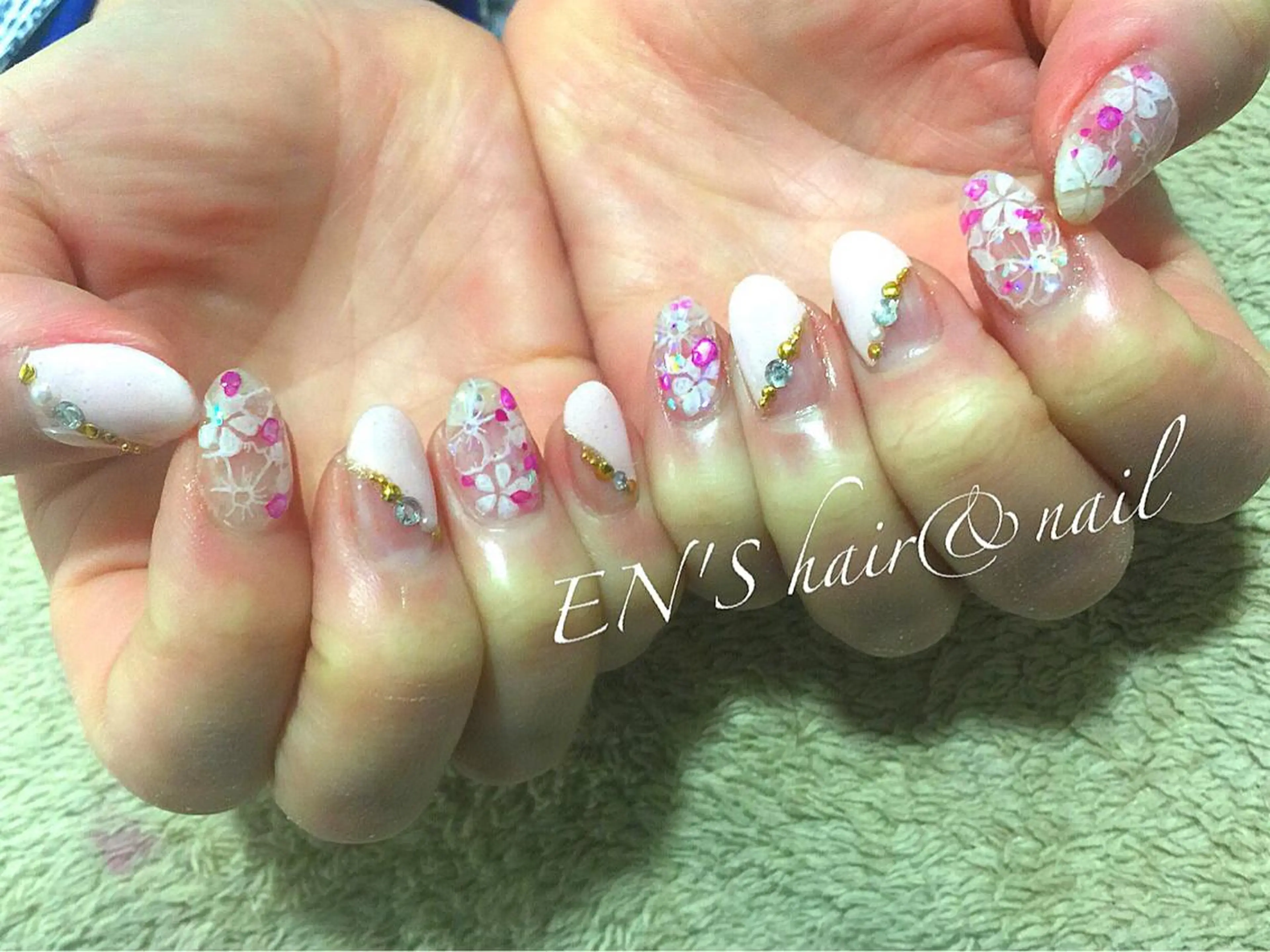 ネイル フラワーネイル フレンチネイル ピンク フルリール 【プライベートサロンのネイルデザイン