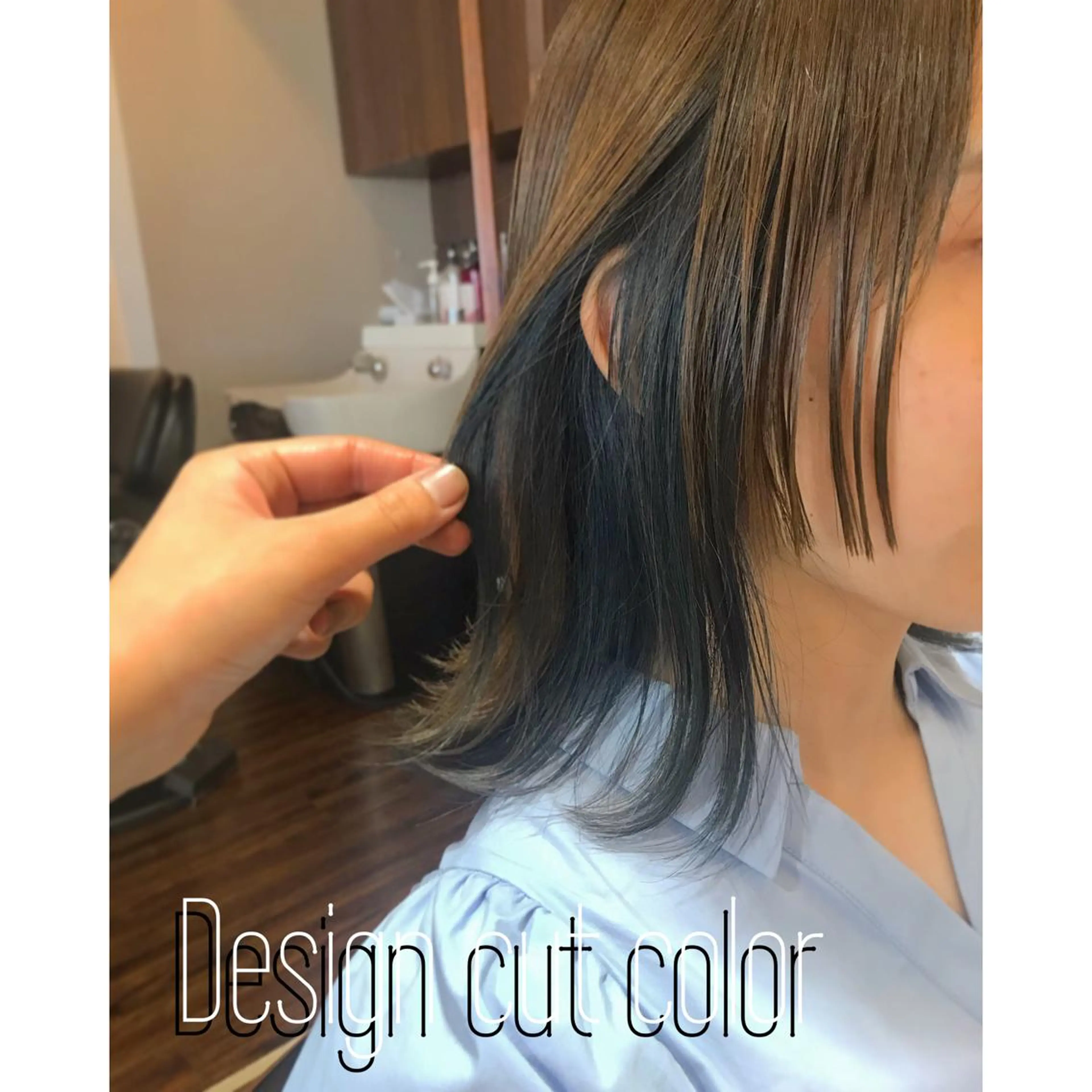 ミディアム カラー ブルーカラー デザインカラー デザインカット 顔周りカット チーフデザイナー 若林　麻衣のヘアスタイル