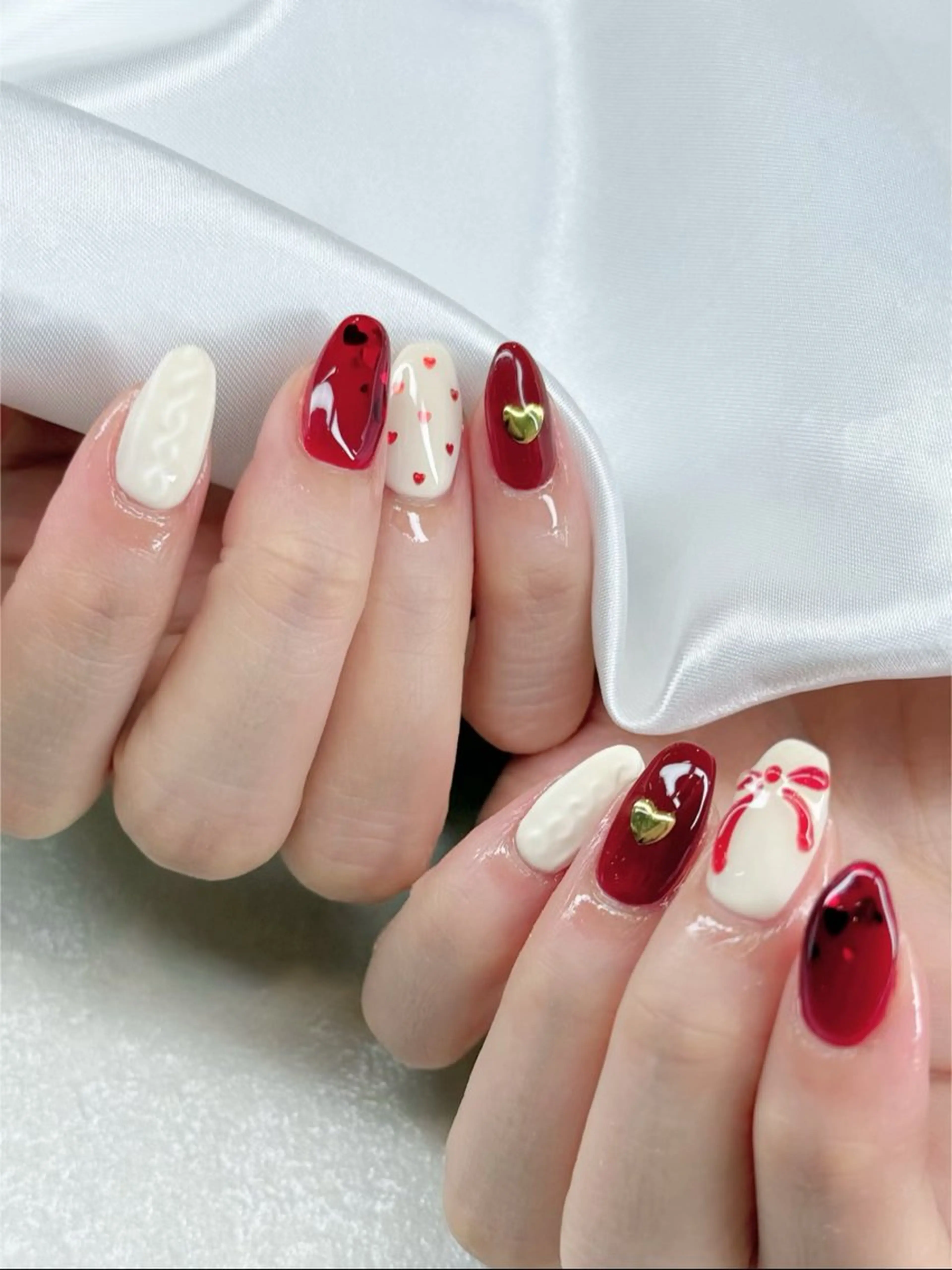 ネイル ハート バレンタイン ハンドネイル Agate miku🎀‧₊のネイルデザイン