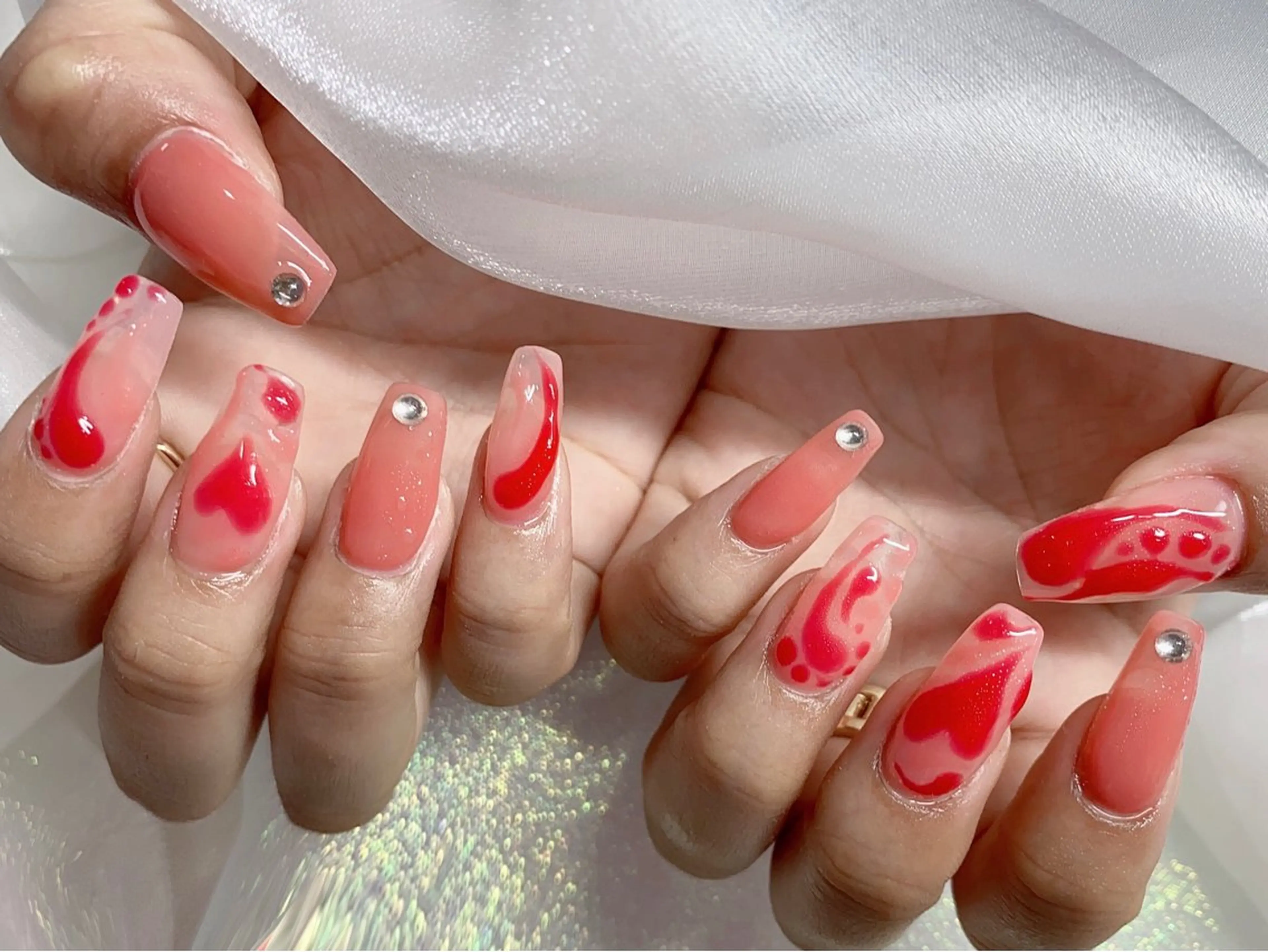 ネイル 長さ出し ジェルネイル キラキラネイル 大理石ネイル(マーブル) ニュアンスネイル Morpho nailのネイルデザイン