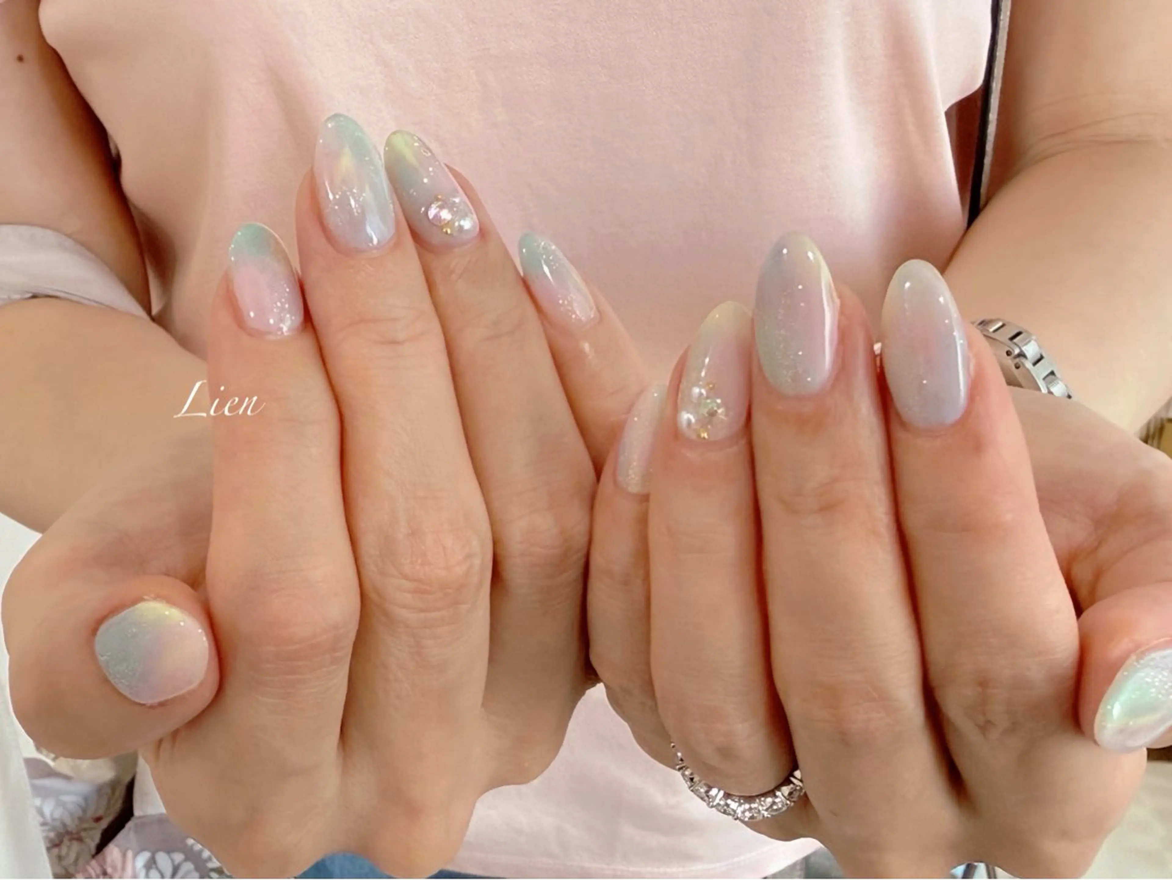 ネイル 長さ出し フットネイル フレンチネイル ジェルネイル ガラスフレンチ ハンドネイル Lien（リアン） 銀座駅6分のネイルデザイン