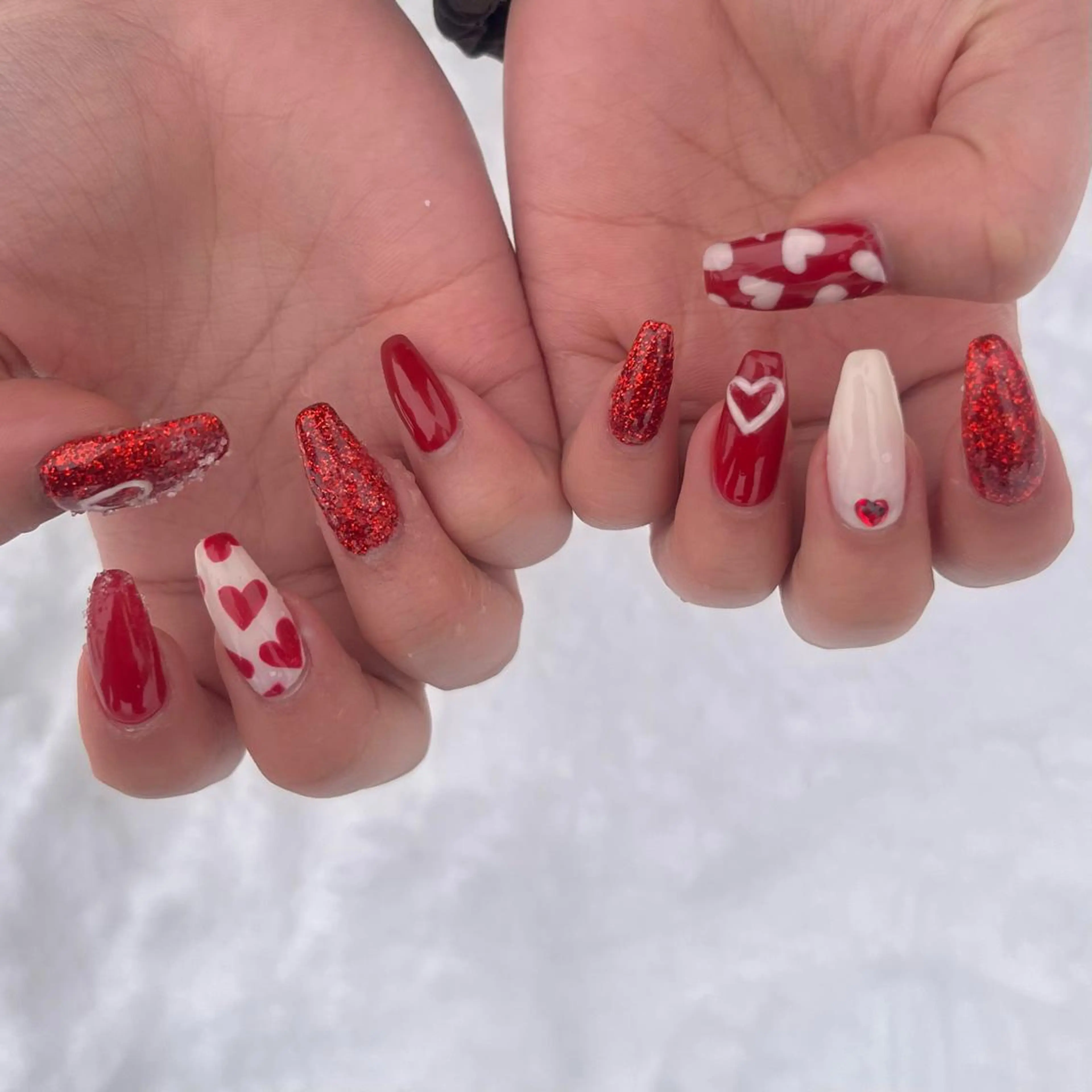 ネイル ジェルネイル ハート ラメ(グリッター) ロングネイル ワンカラーネイル ハンドネイル ハンドケア le'a moe KONAMIのネイルデザイン