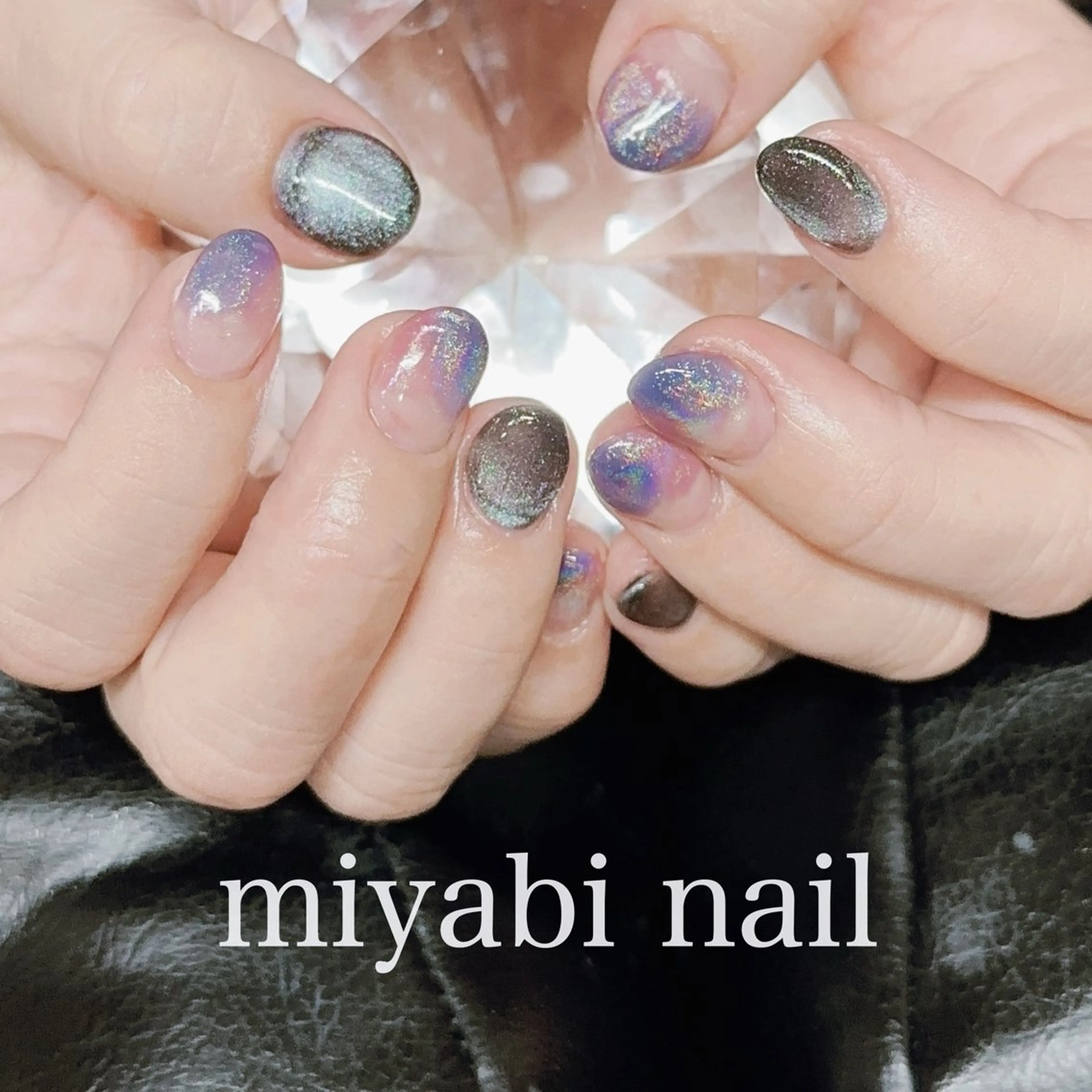 ネイル ブルー グラデーション ラメ(グリッター) マグネットネイル ミラーネイル ハンドネイル miyabi nail 桂川駅近くのネイルデザイン