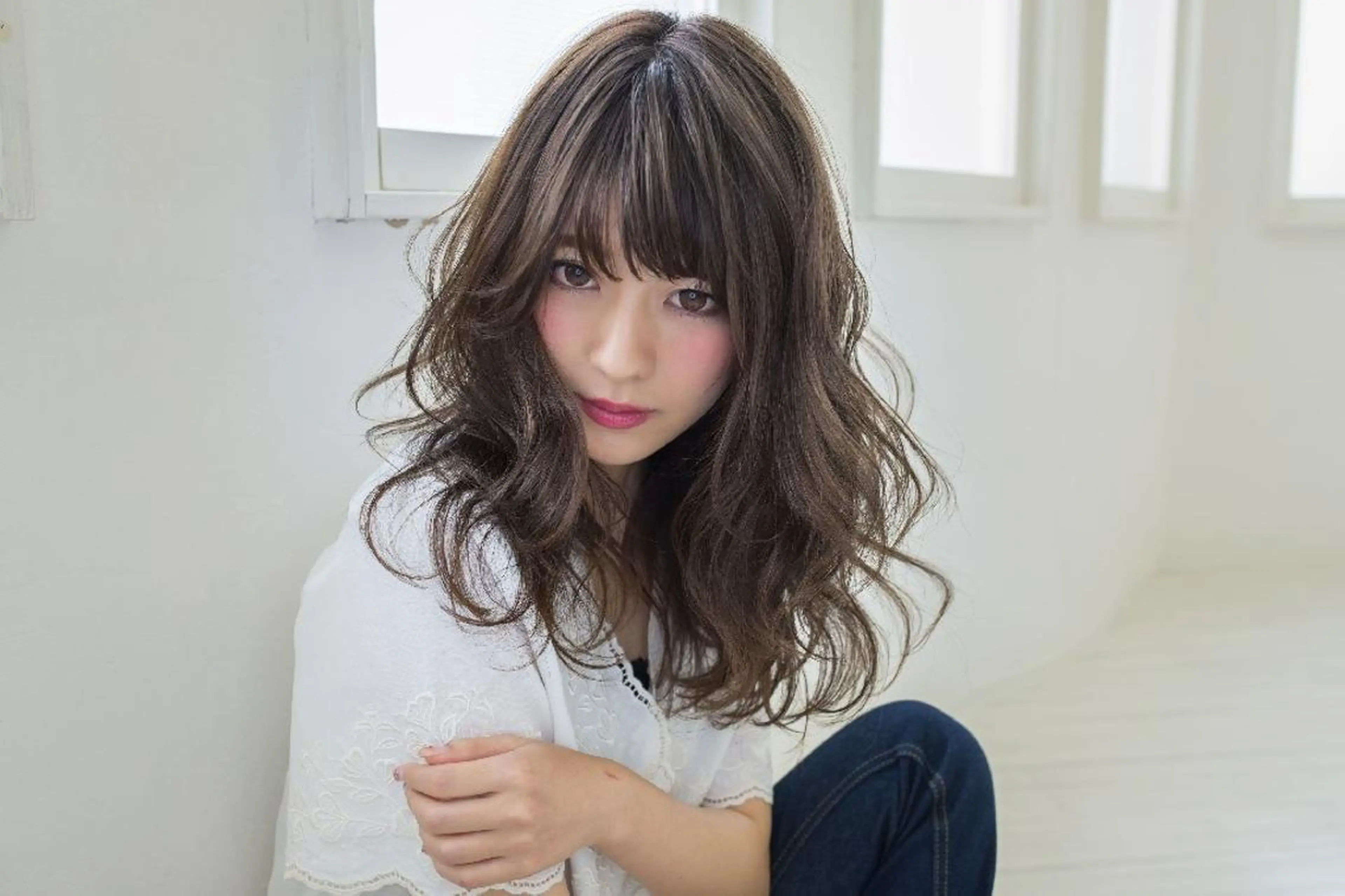 ミディアム パーマ カラー ヘアアレンジ belta 姫路山吹 カラーモデル募集のヘアスタイル