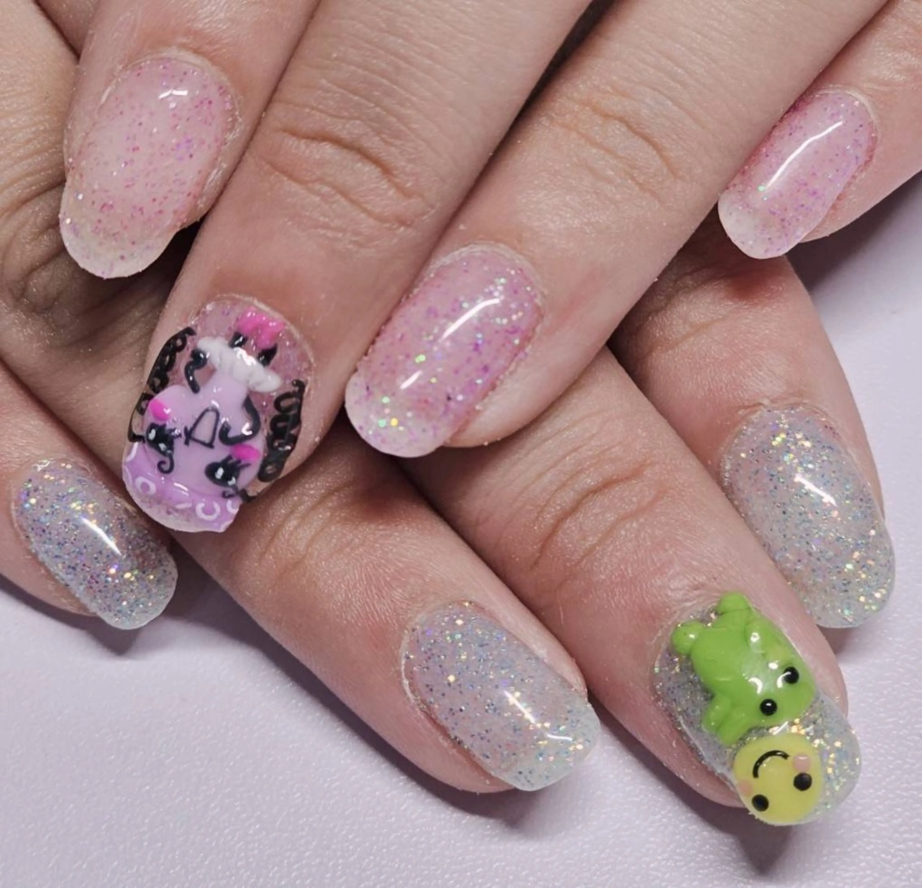 ネイル アートネイル ブルー ラメ(グリッター) パステルネイル パープル ハンドネイル よしだ ひろきのネイルデザイン