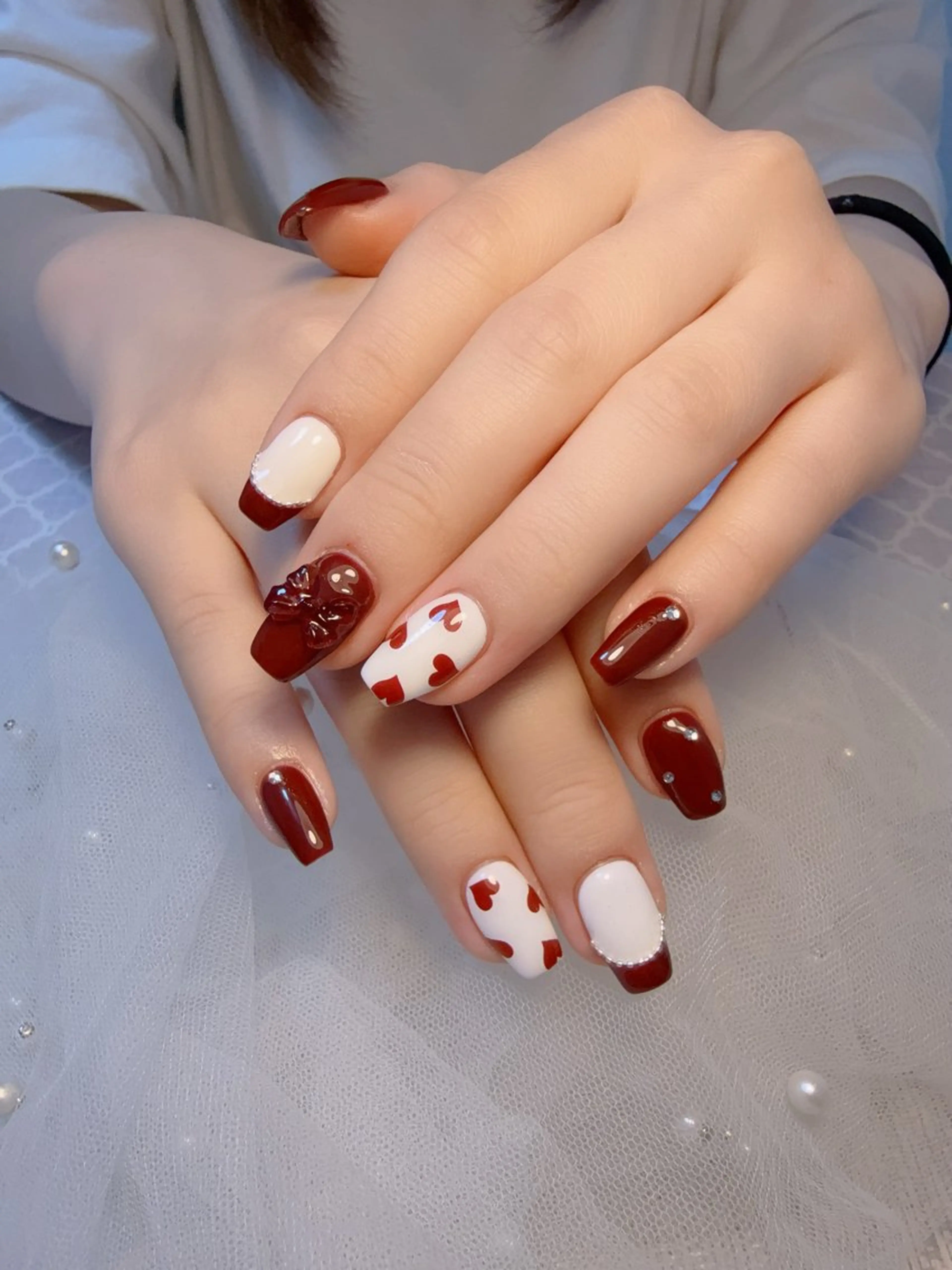 ネイル アートネイル ボルドー ハート しまむら さくらのネイルデザイン