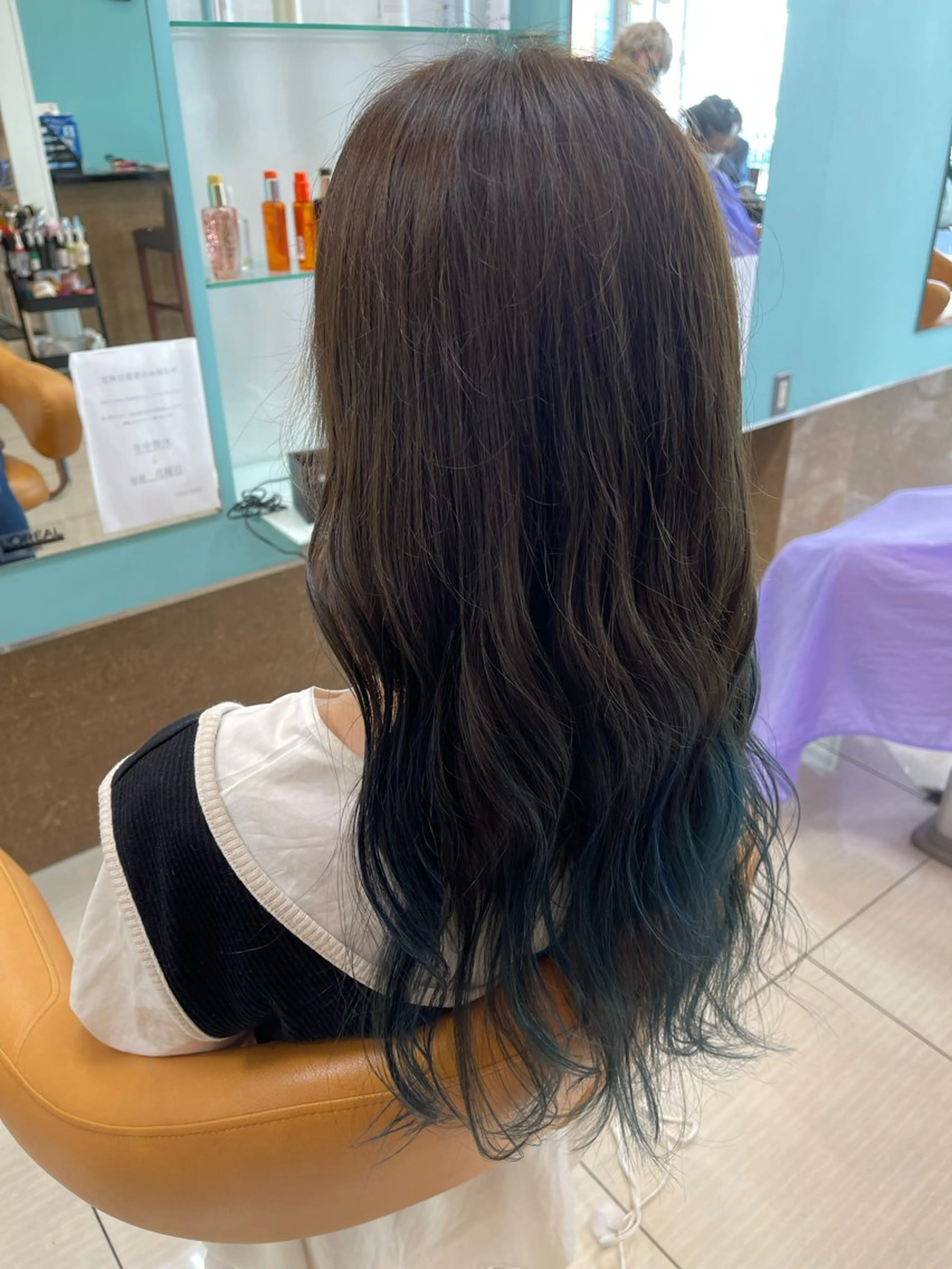 ロング カラー ブルーカラー グラデーションカラー ヘアカラー トリートメント SOYON西大寺店所属・ダブルカラー/ 髪質改善💎安藤のヘアスタイル