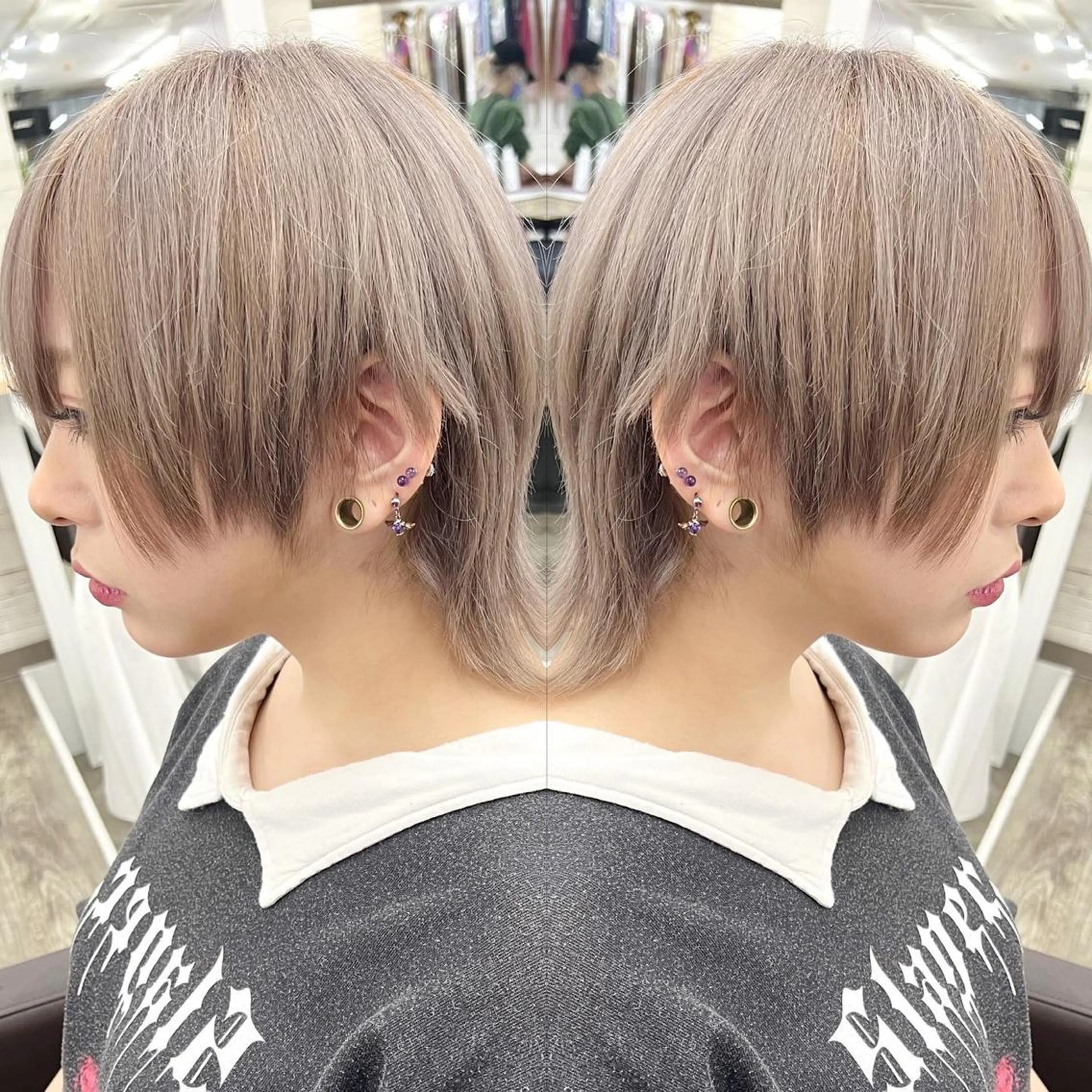 ミディアム カラー ヘアアレンジ ブリーチ 透明感カラー ウルフカット ヘアカラー トリートメント 枝毛カット＆髪質改善 満足NO.1岡しゃんのヘアスタイル