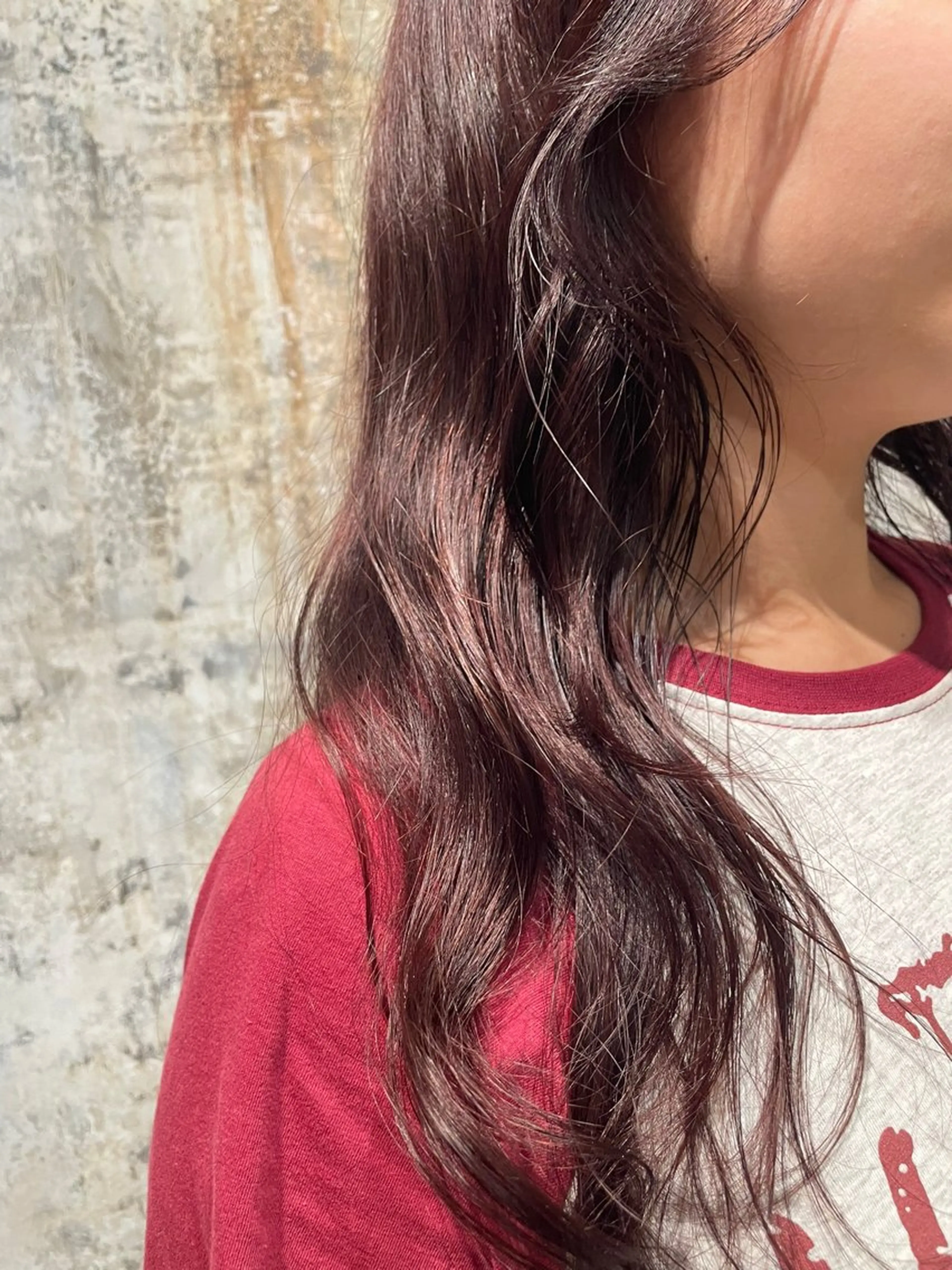 ロング カラー ブリーチ ボルドーカラー 透明感カラー ダブルカラー ブリーチなしカラー 【お洒落パーマ】 Elme　肥塚康汰郎のヘアスタイル