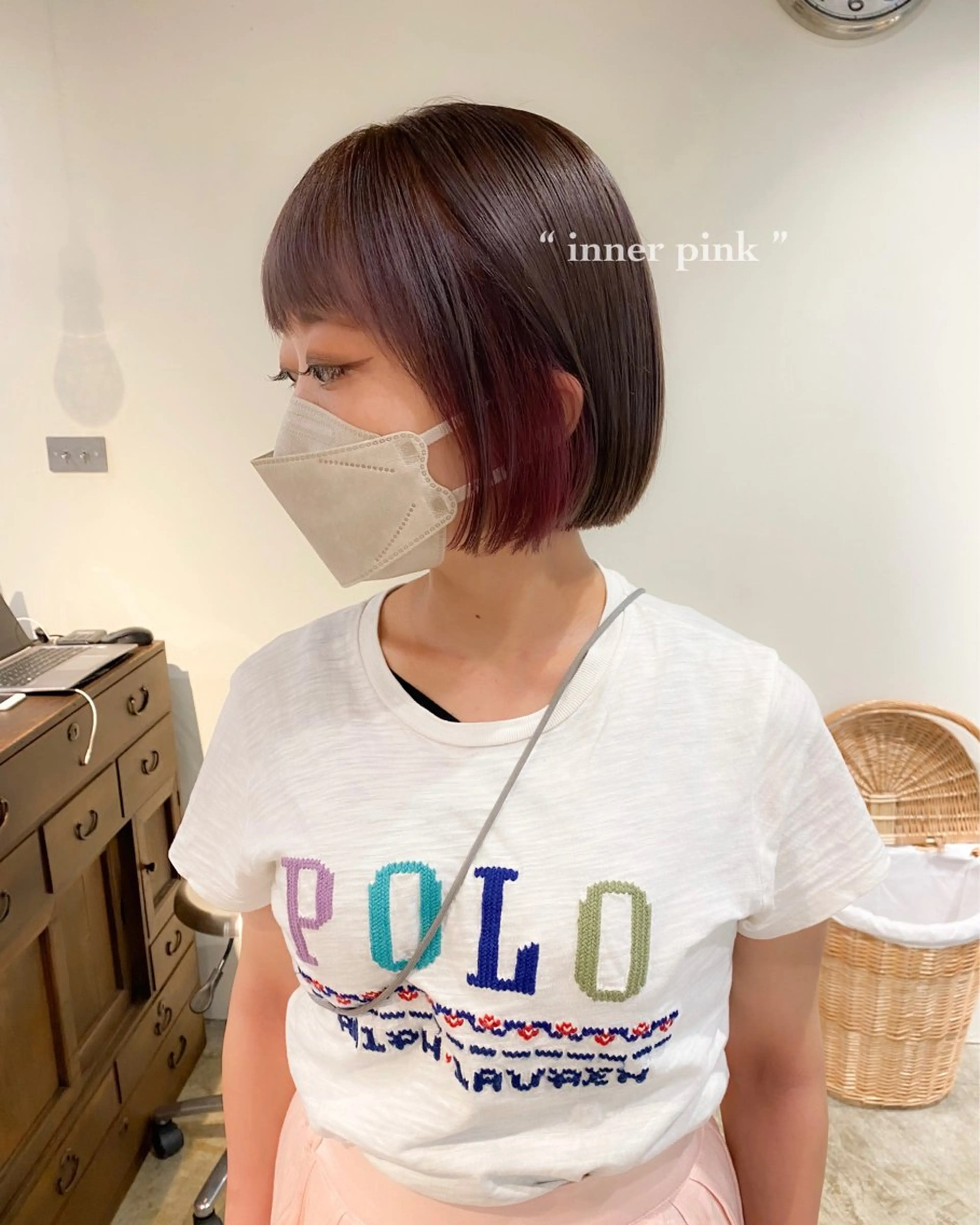 ミディアム カラー ブリーチ インナーカラー ピンクカラー ボブ カット ヘアカラー トリートメント 板谷みさき /艶ボブ/藤沢美容室のヘアスタイル